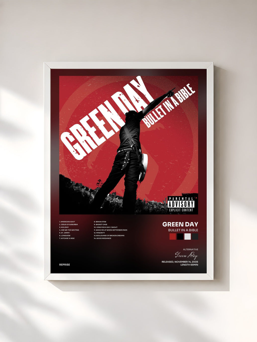 #blanc Tableau de l'album Bullet in a Bible de Green Day, cadre blanc, imprimé et encadré en France
