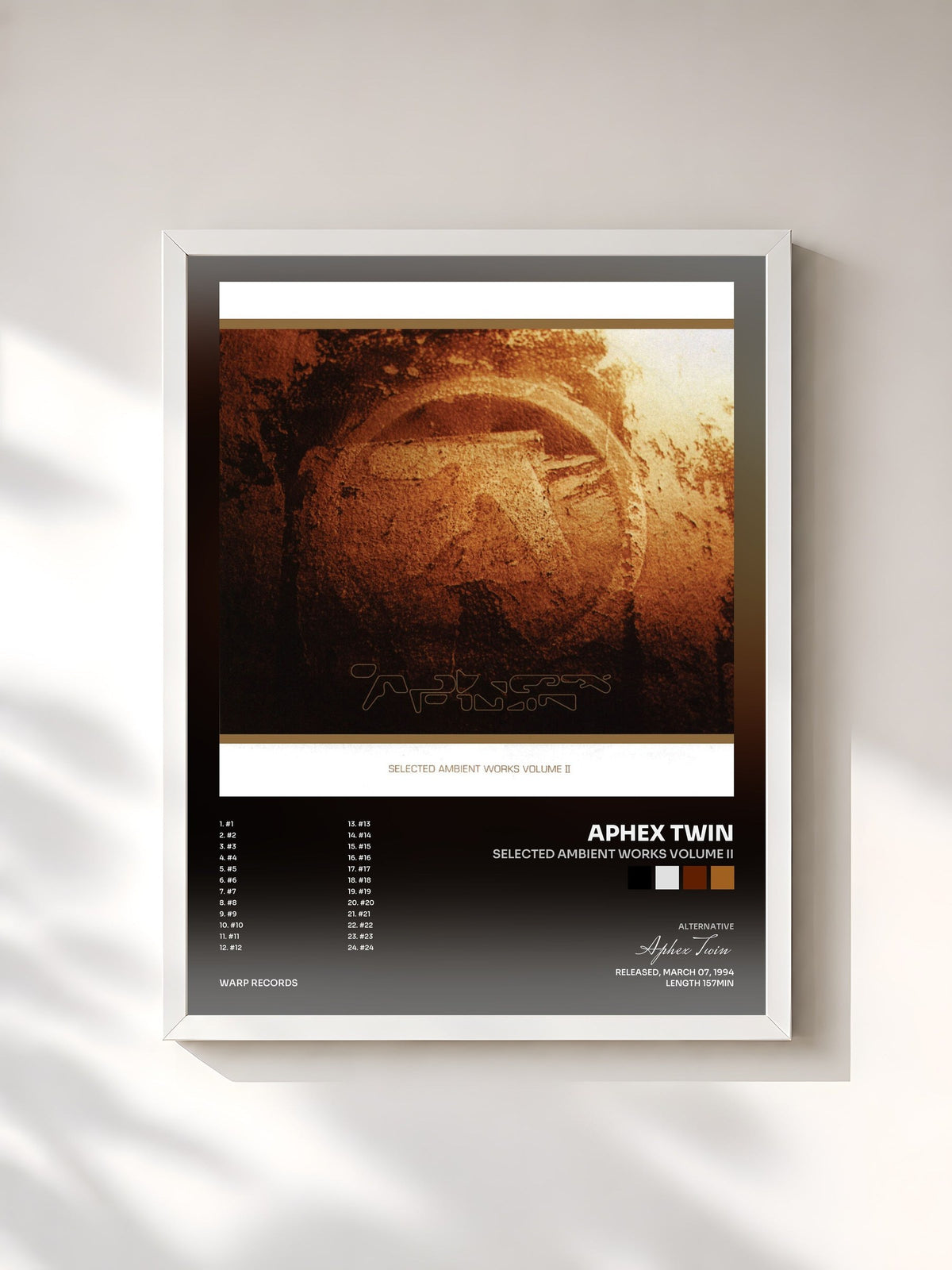 #blanc Tableau de l'album Selected Ambient Works Volume II de Aphex Twin, cadre blanc, imprimé et encadré en France