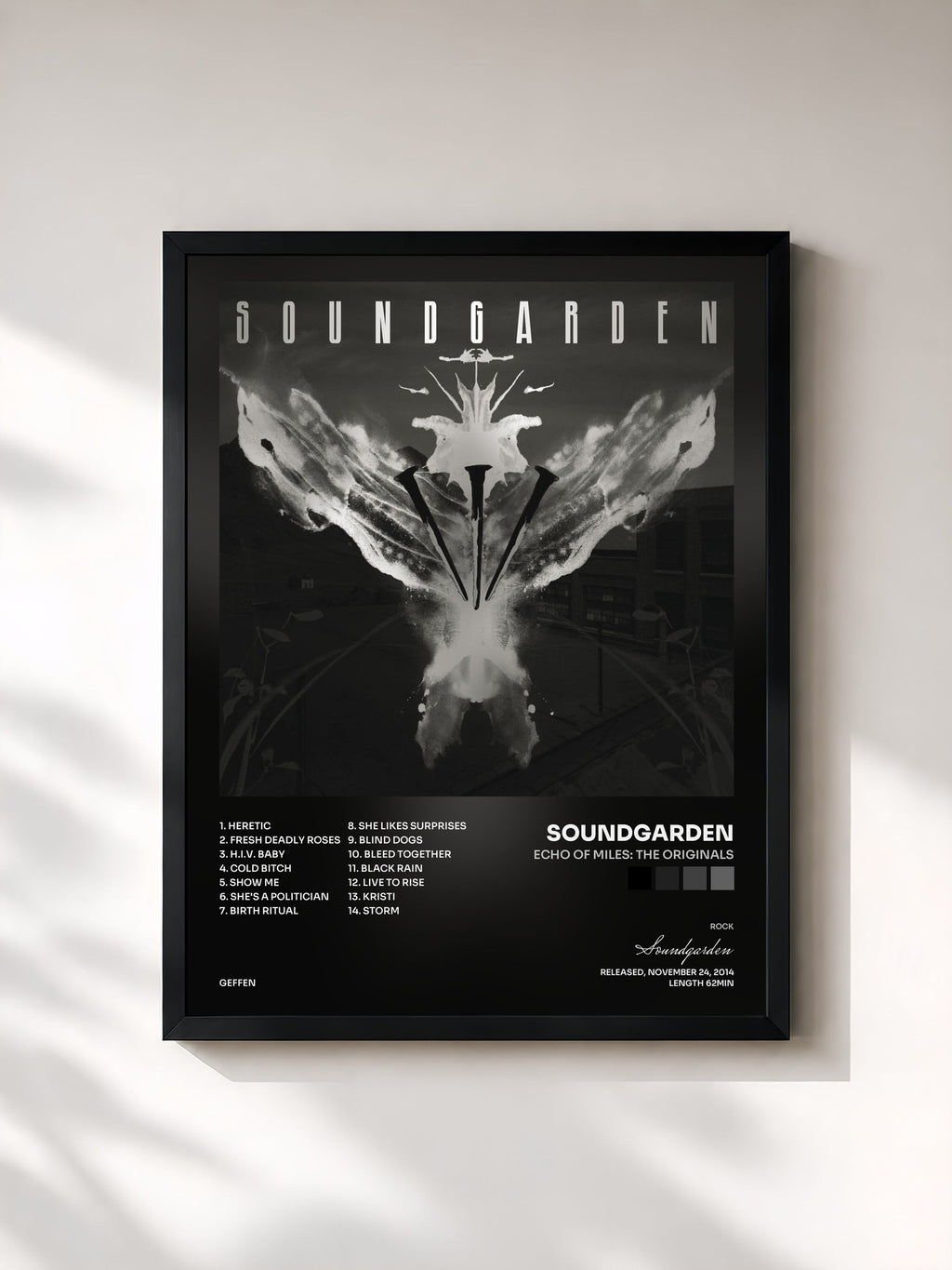 #noir Echo Of Miles: The Originals de Soundgarden en lámina enmarcada, marco negro, impresa y enmarcada en Francia