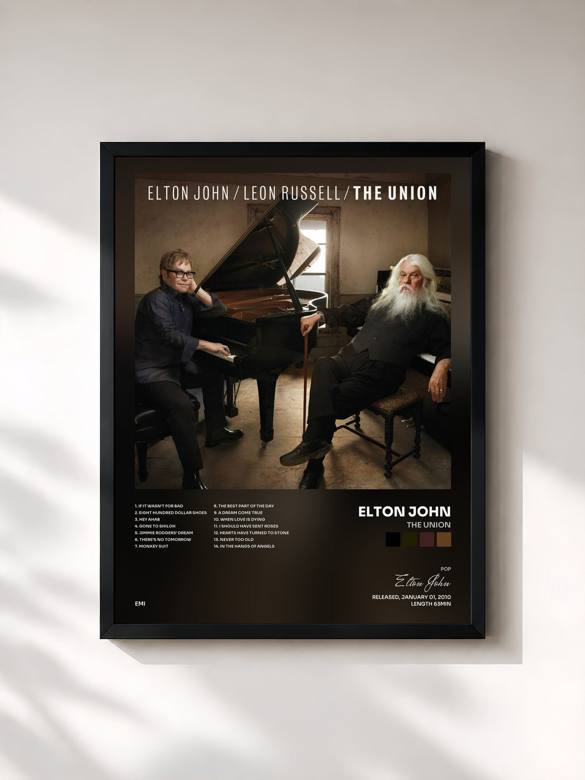 #noir Tableau de l'album The Union de Elton John, cadre noir, imprimé et encadré en France