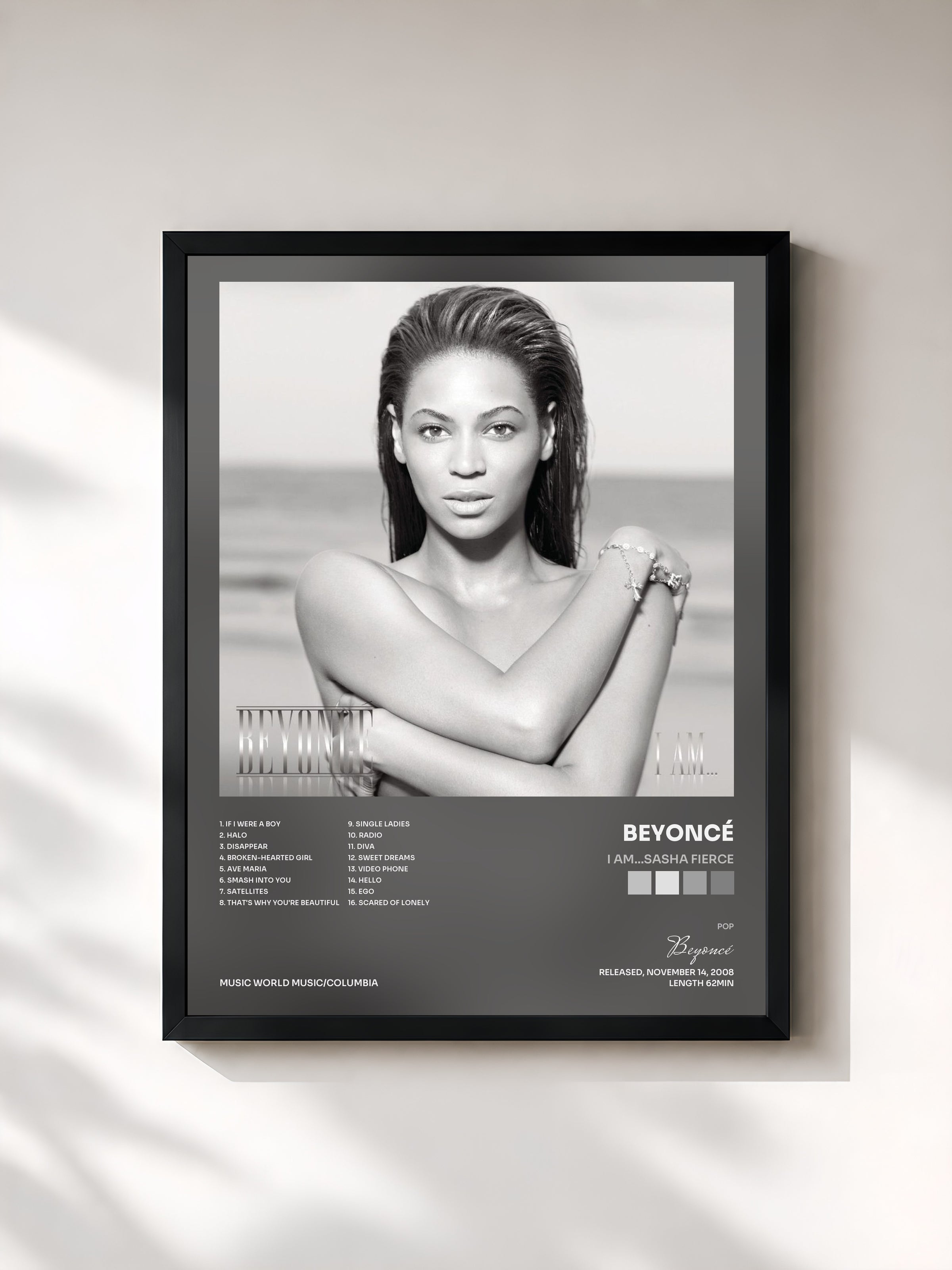 #noir Tableau de l'album I AM...SASHA FIERCE de Beyoncé, cadre noir, imprimé et encadré en France