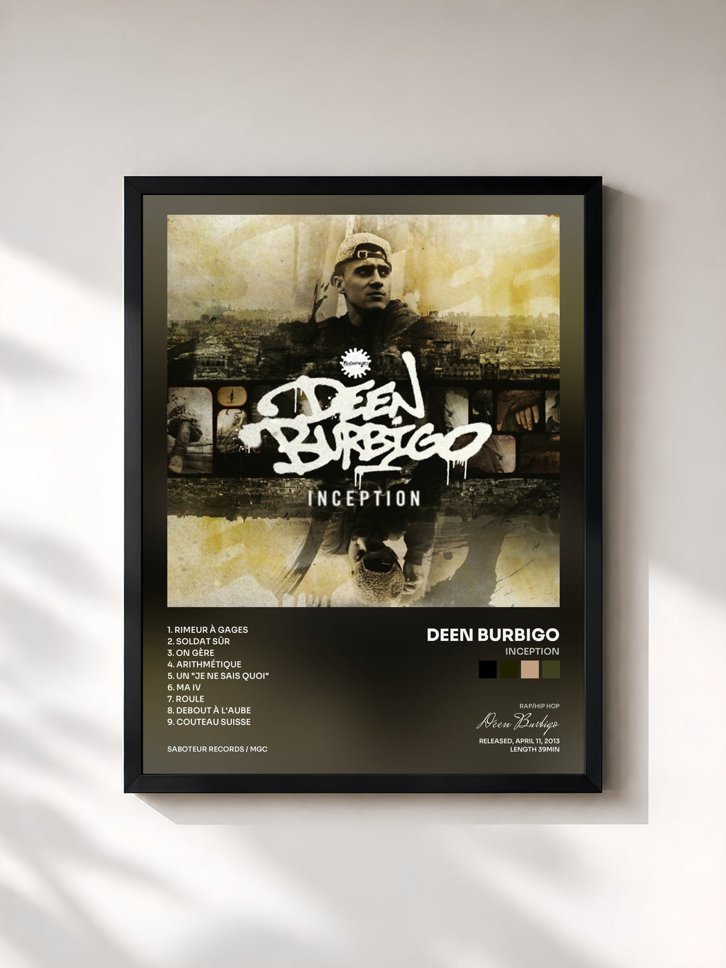 #noir Tableau de l'album Inception de Deen Burbigo, cadre noir, imprimé et encadré en France