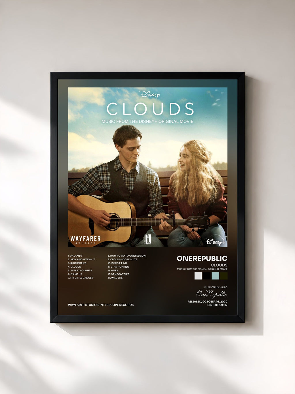 #noir Tableau de l'album CLOUDS (Music From The Disney+ Original Movie) de OneRepublic, cadre noir, imprimé et encadré en France