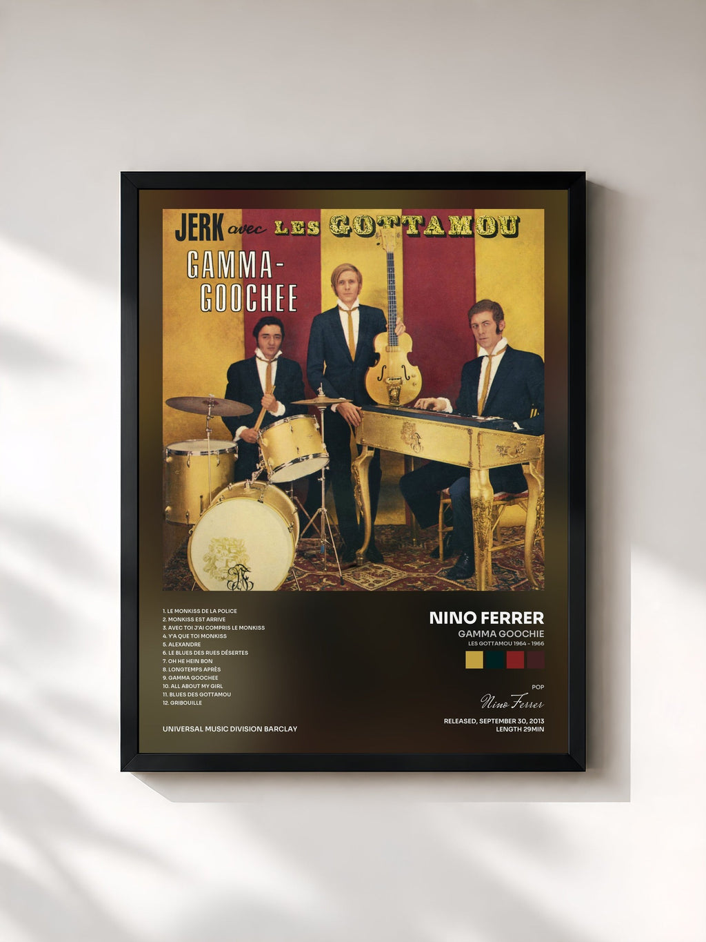#noir Tableau de l'album Gamma Goochie (Les Gottamou 1964 - 1966) de Nino Ferrer, cadre noir, imprimé et encadré en France