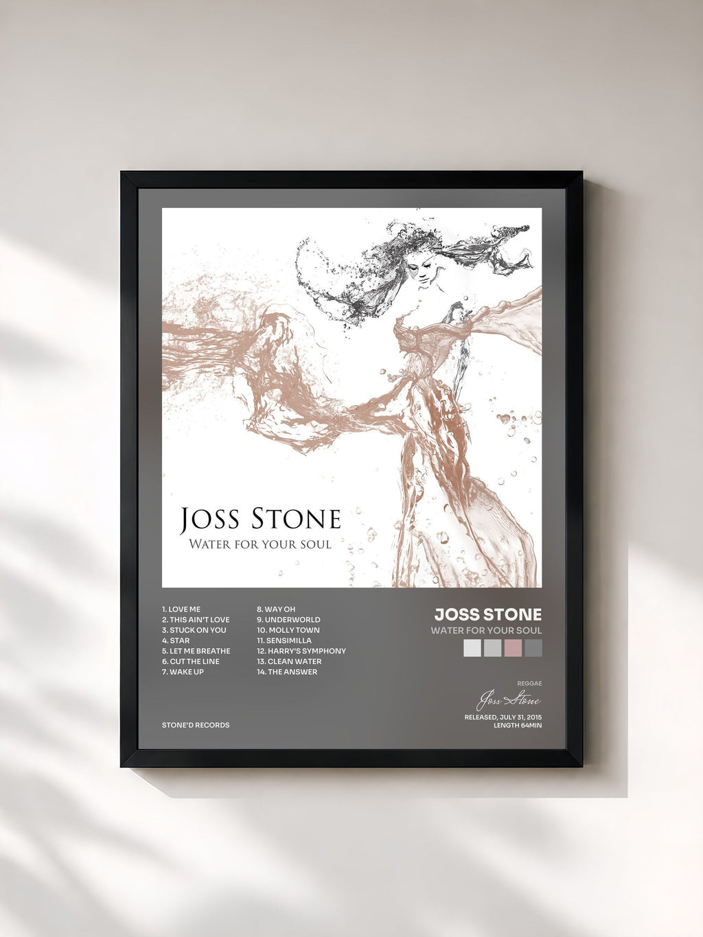 #noir Water for Your Soul de Joss Stone en lámina enmarcada, marco negro, impresa y enmarcada en Francia