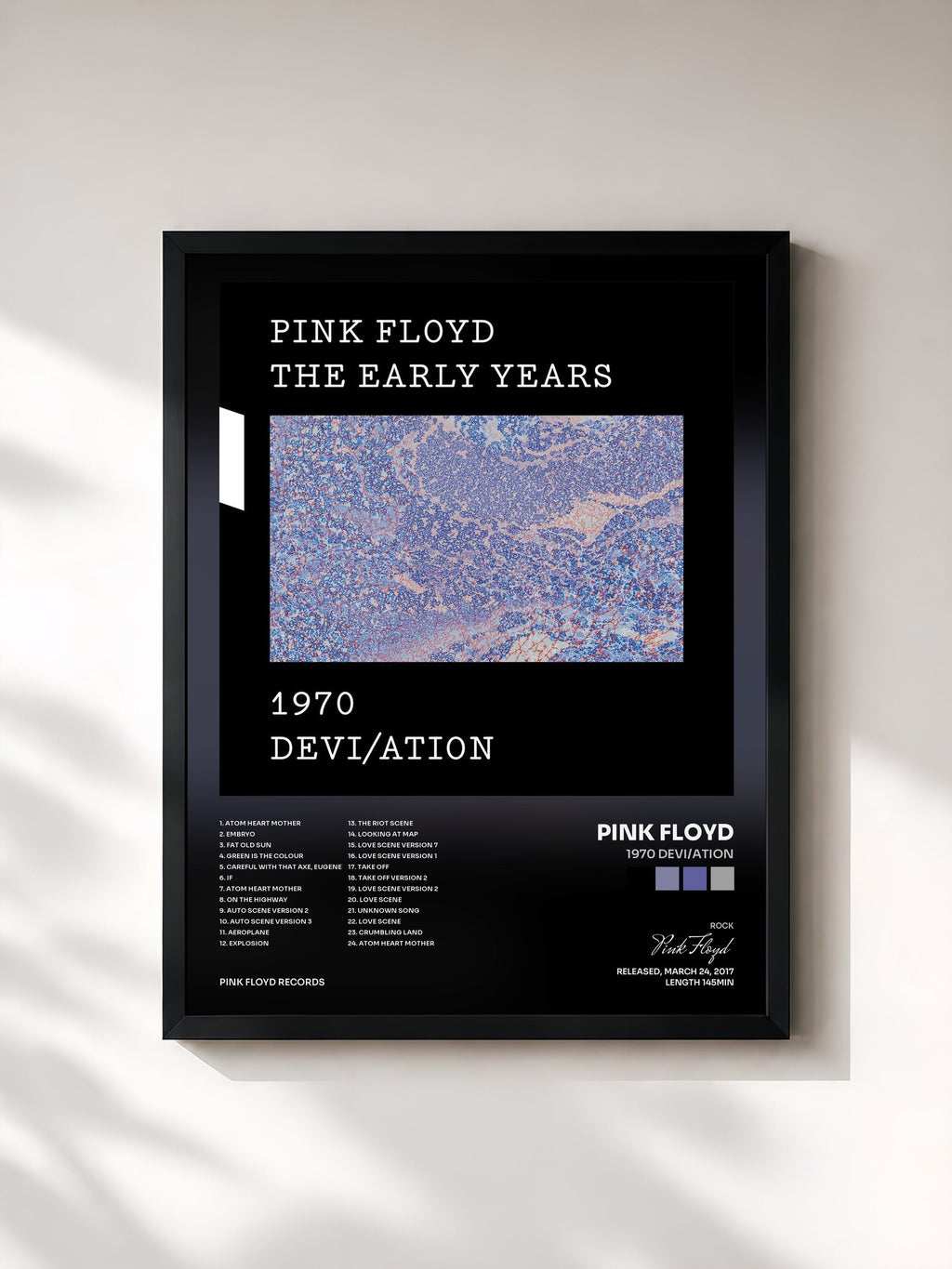 #noir 1970 Devi/ation by Pink Floyd as a framed art print, black frame, printed and framed in France
