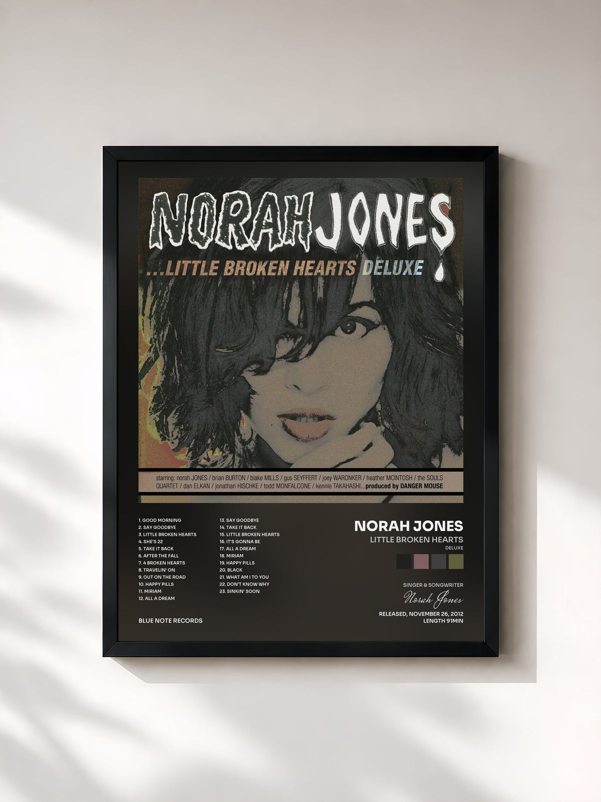 #noir Tableau de l'album Little Broken Hearts (Deluxe) de Norah Jones, cadre noir, imprimé et encadré en France