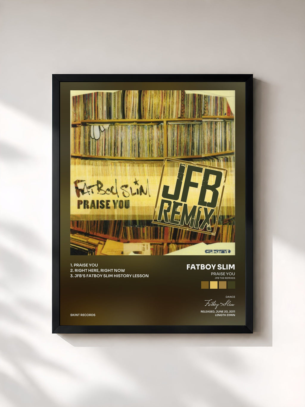 #noir Tableau de l'album Praise You (JFB the Remixes) de Fatboy Slim, cadre noir, imprimé et encadré en France