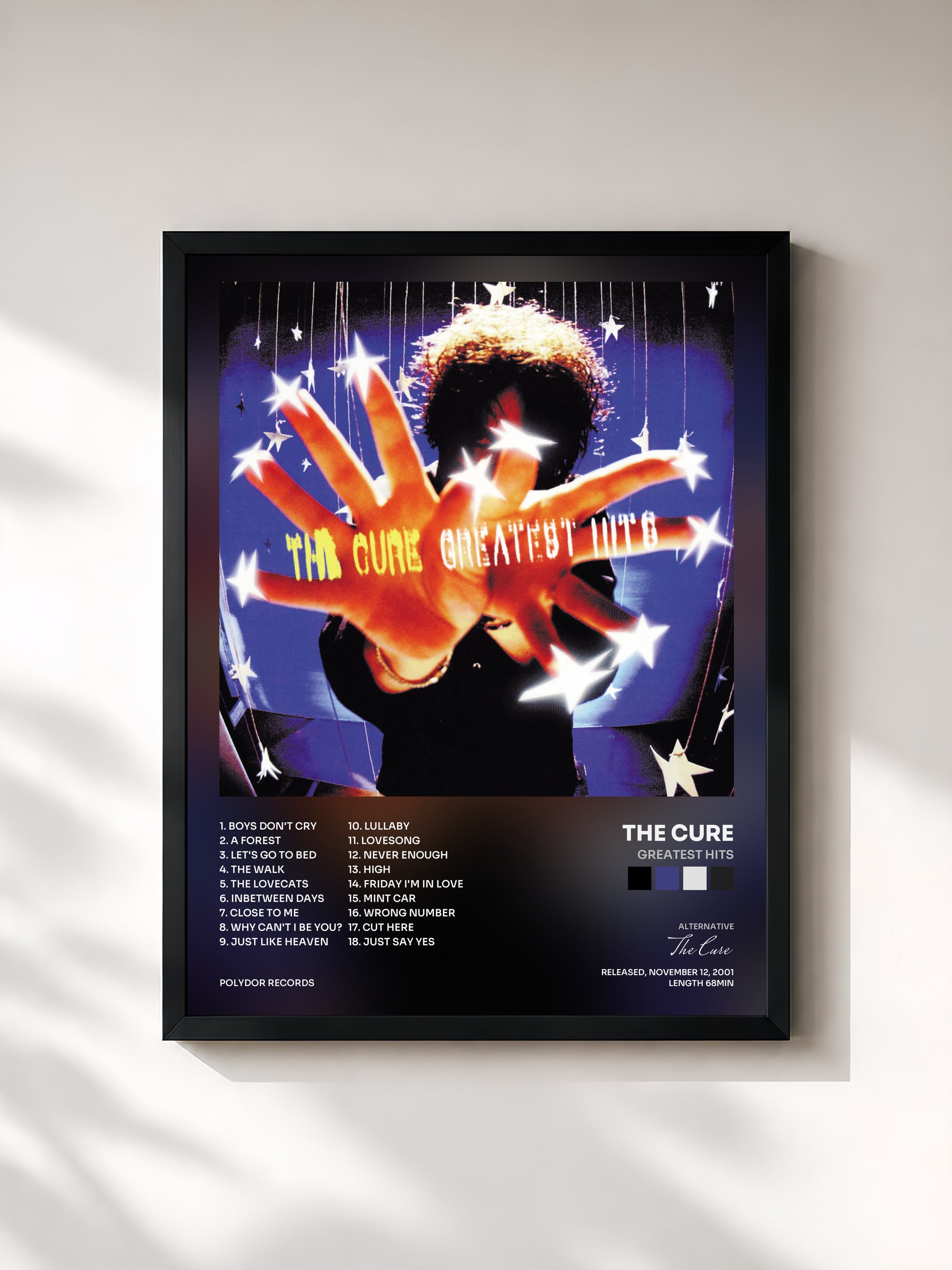 #noir Tableau de l'album Greatest Hits de The Cure, cadre noir, imprimé et encadré en France