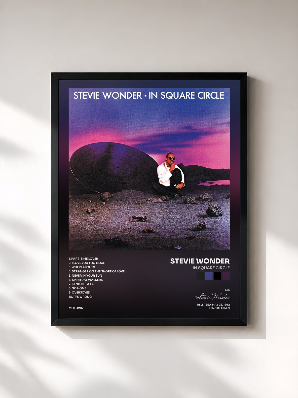 #noir Tableau de l'album In Square Circle de Stevie Wonder, cadre noir, imprimé et encadré en France