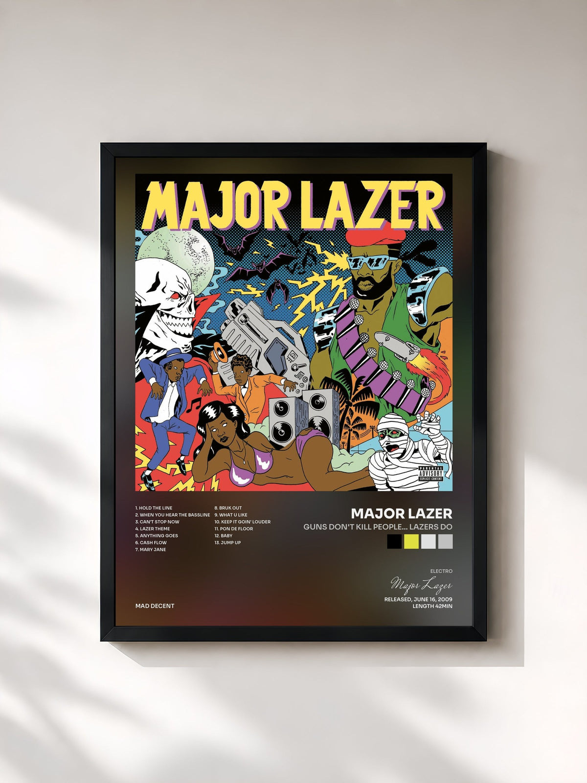 #noir Tableau de l'album Guns Don't Kill People... Lazers Do de Major Lazer, cadre noir, imprimé et encadré en France