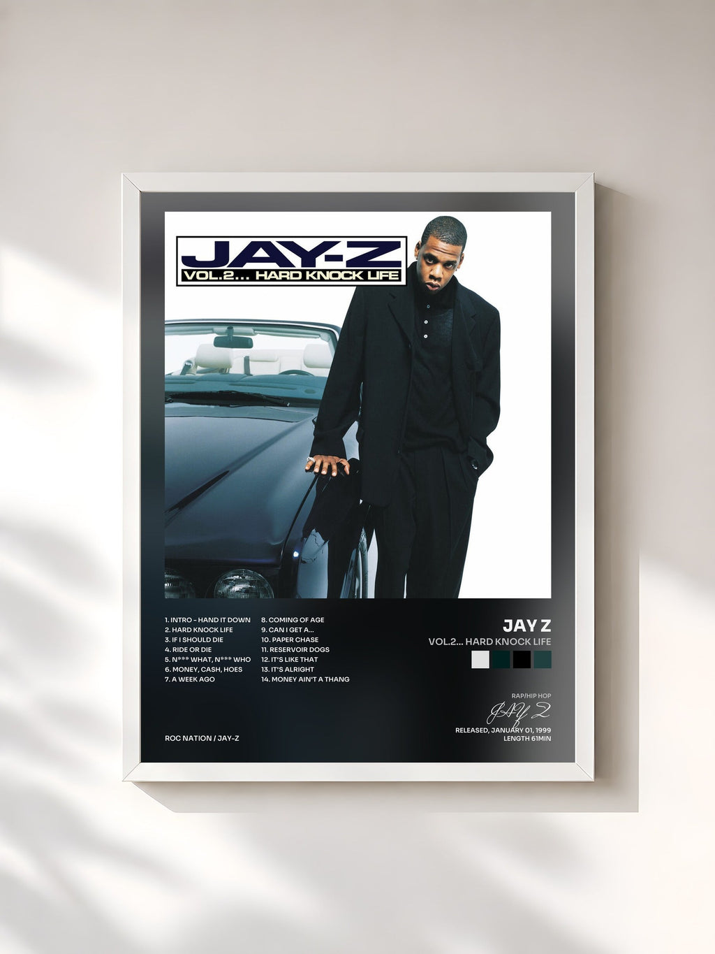 #blanc Vol.2... Hard Knock Life by JAY Z as a framed art print, white frame, printed and framed in France
