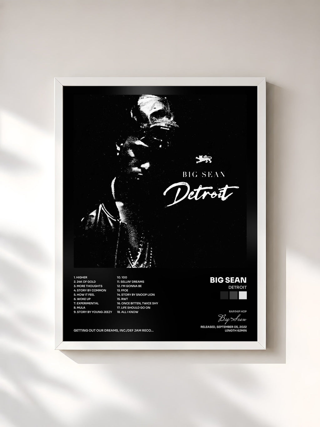 #blanc Detroit von Big Sean als gerahmter Kunstdruck, weißer Rahmen, gedruckt und gerahmt in Frankreich