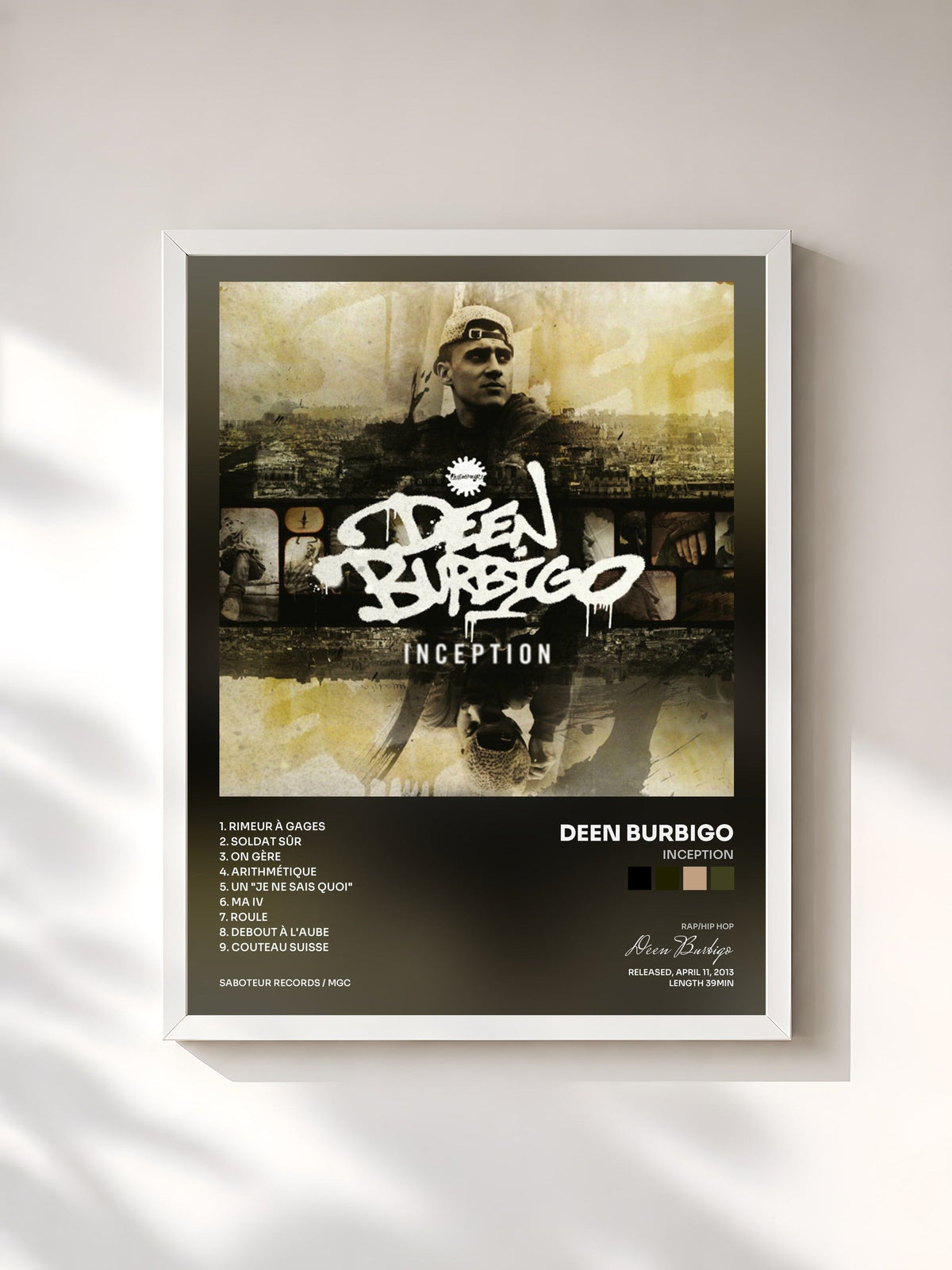 #blanc Tableau de l'album Inception de Deen Burbigo, cadre blanc, imprimé et encadré en France