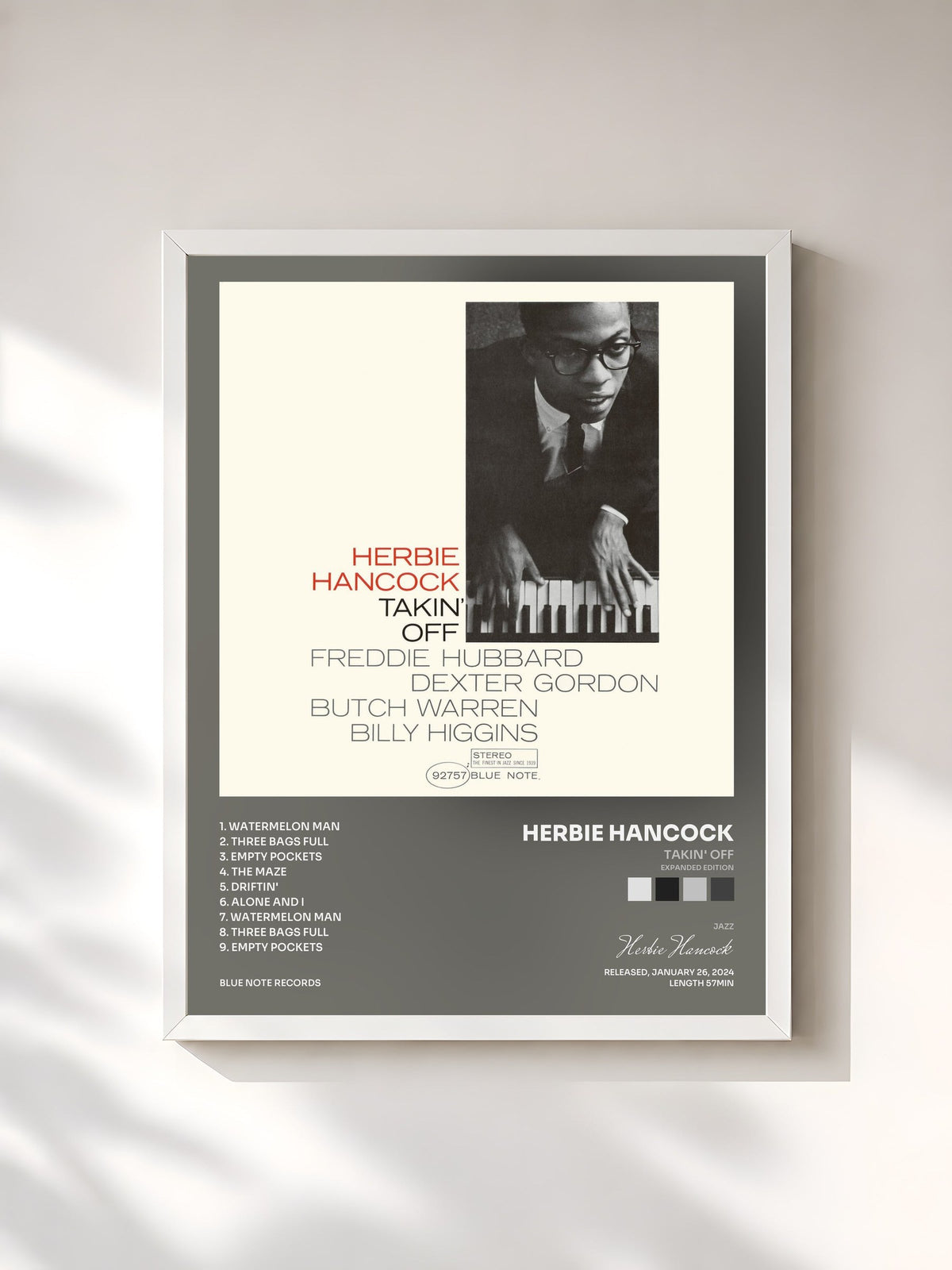 #blanc Tableau de l'album Takin' Off (Expanded Edition) de Herbie Hancock, cadre blanc, imprimé et encadré en France
