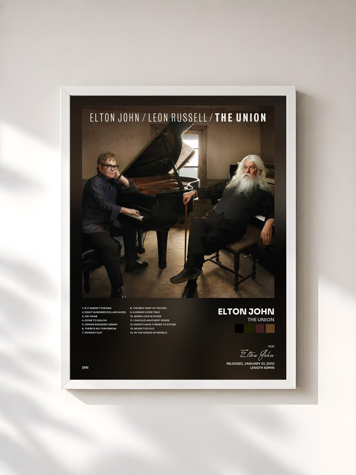 #blanc Tableau de l'album The Union de Elton John, cadre blanc, imprimé et encadré en France