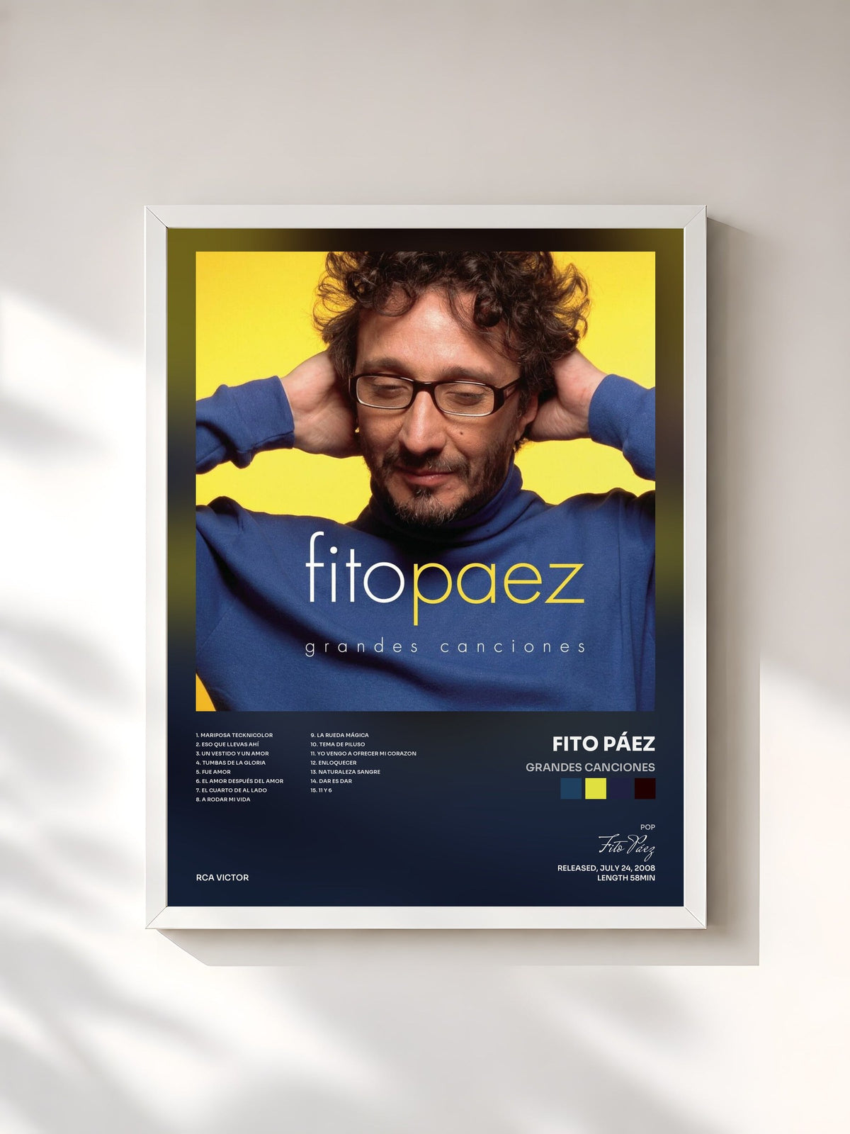 #blanc Tableau de l'album Grandes Canciones de Fito Páez, cadre blanc, imprimé et encadré en France