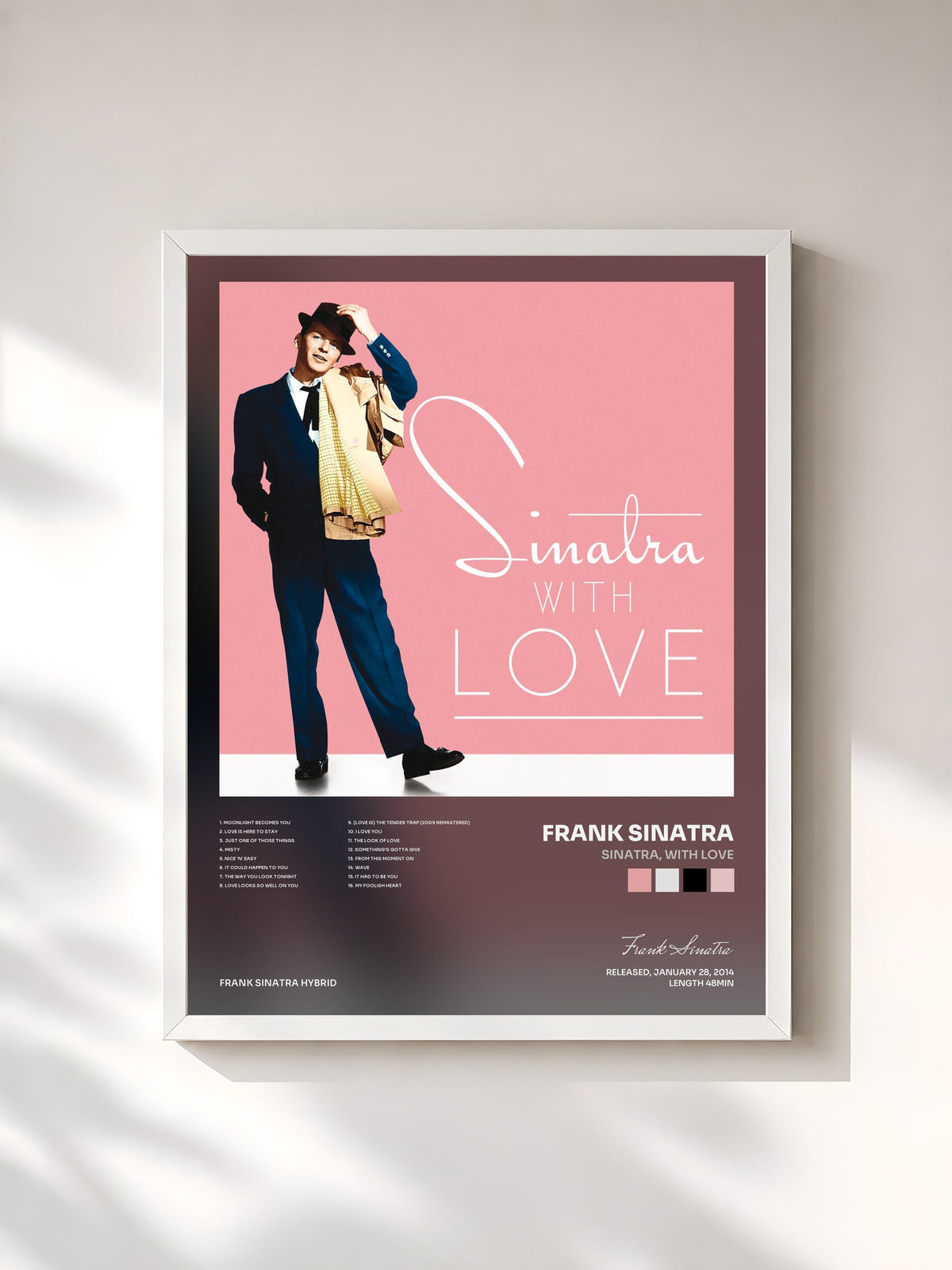 #blanc Tableau de l'album Sinatra, With Love de Frank Sinatra, cadre blanc, imprimé et encadré en France