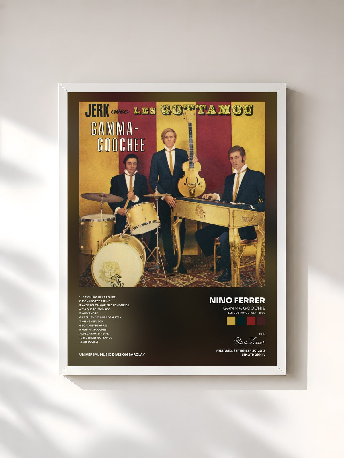 #blanc Tableau de l'album Gamma Goochie (Les Gottamou 1964 - 1966) de Nino Ferrer, cadre blanc, imprimé et encadré en France