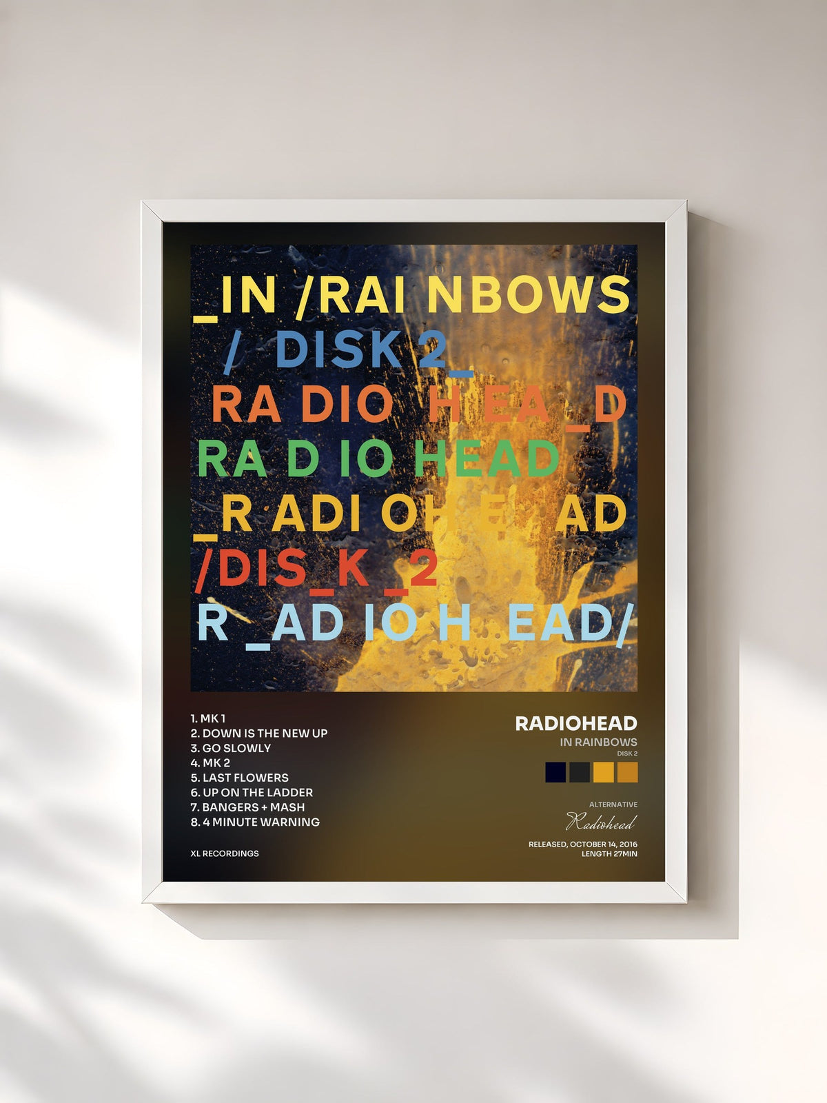 #blanc Tableau de l'album In Rainbows (Disk 2) de Radiohead, cadre blanc, imprimé et encadré en France