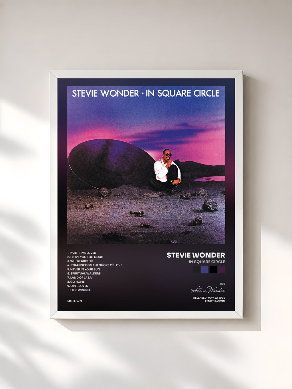 #blanc Tableau de l'album In Square Circle de Stevie Wonder, cadre blanc, imprimé et encadré en France