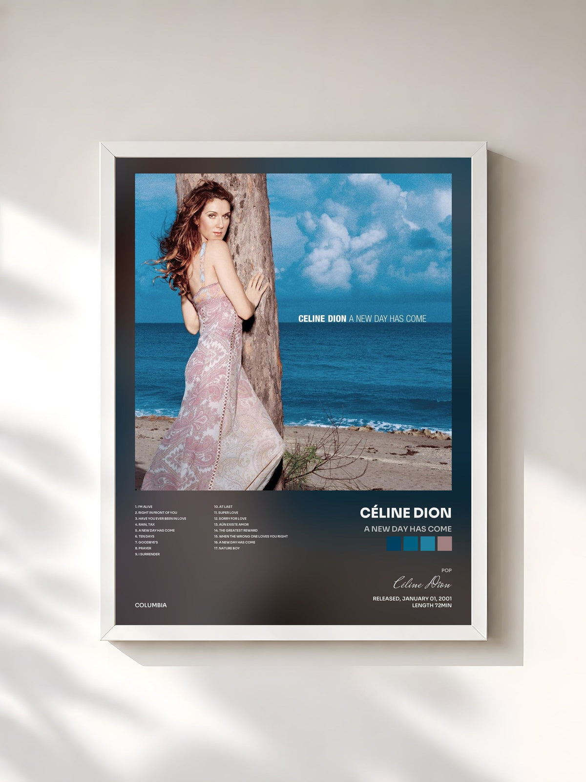 #blanc Tableau de l'album A New Day Has Come de Céline Dion, cadre blanc, imprimé et encadré en France