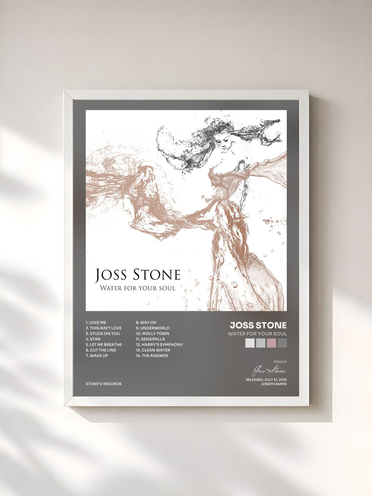 #blanc Water for Your Soul by Joss Stone as a framed art print, white frame, printed and framed in France