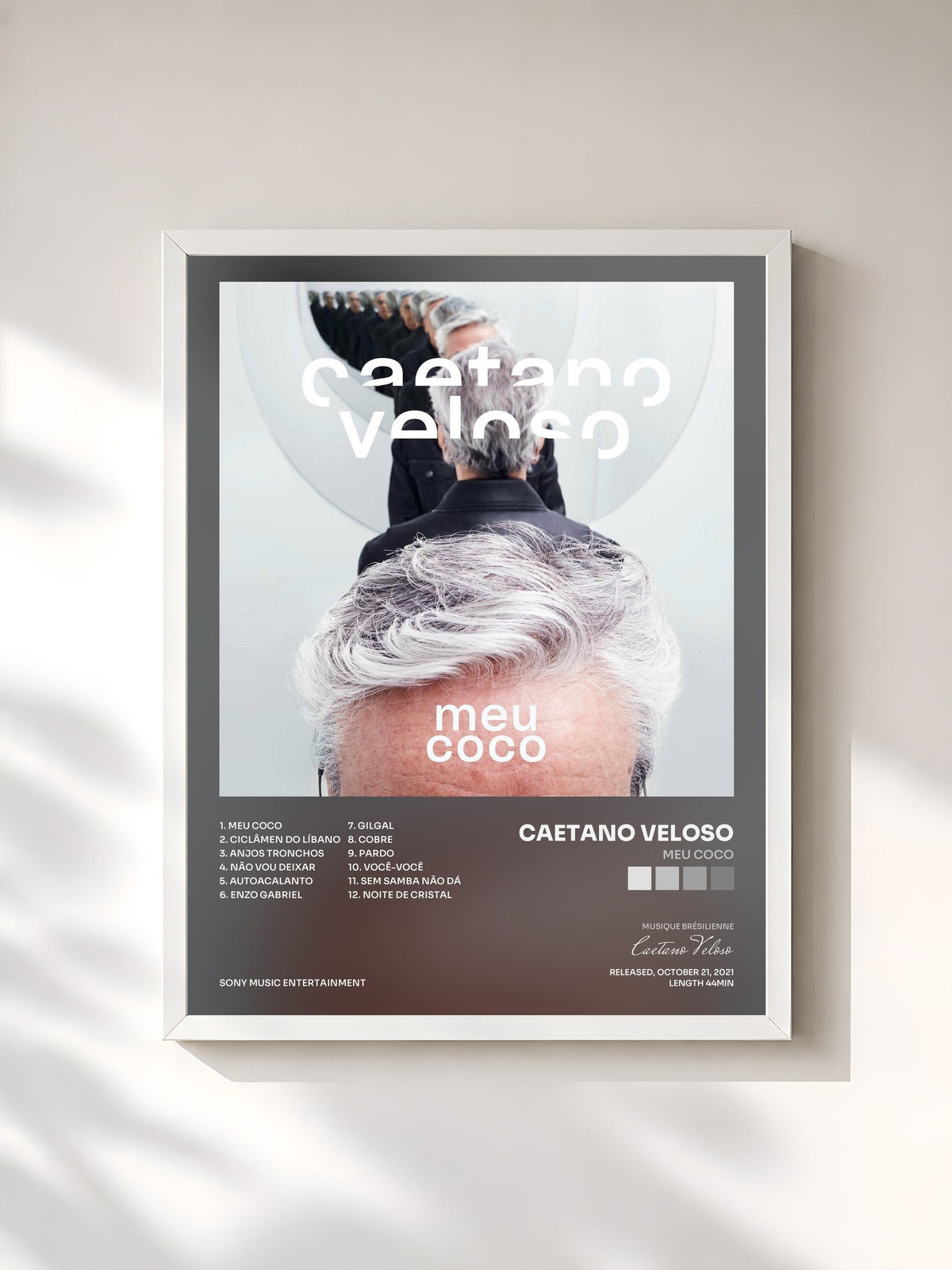 #blanc Tableau de l'album Meu Coco de Caetano Veloso, cadre blanc, imprimé et encadré en France