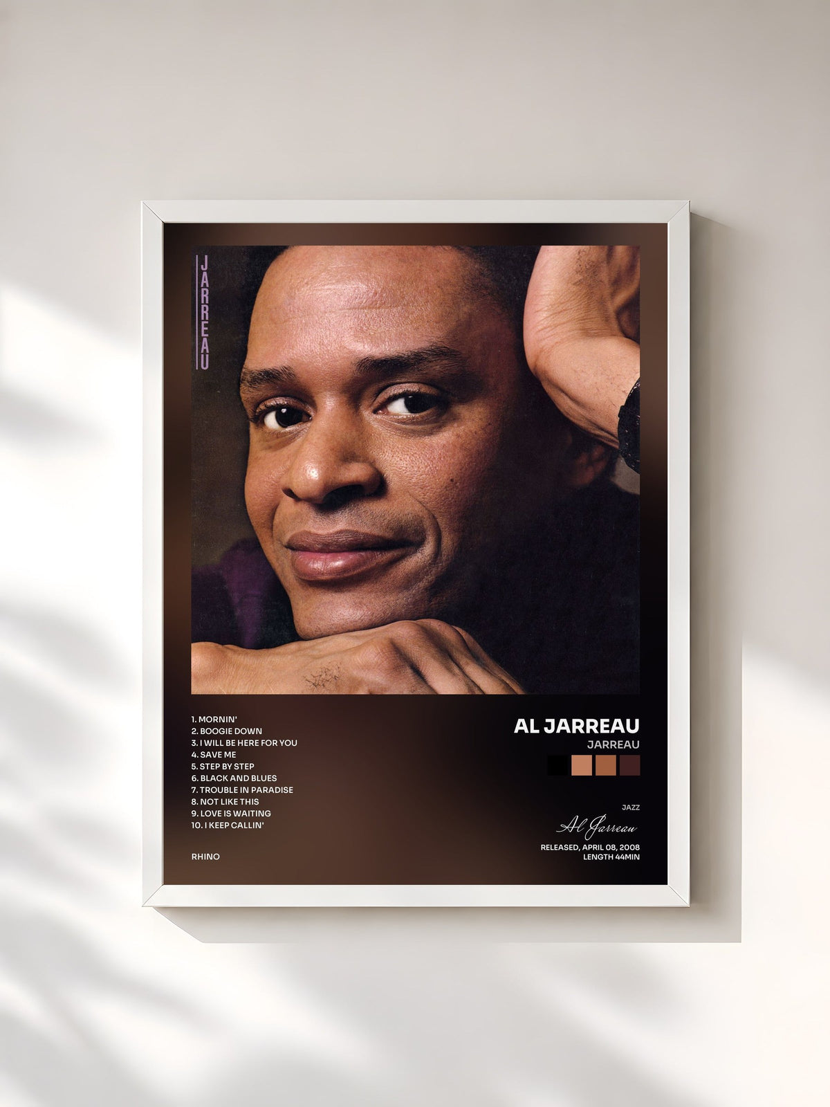 #blanc Tableau de l'album Jarreau de Al Jarreau, cadre blanc, imprimé et encadré en France
