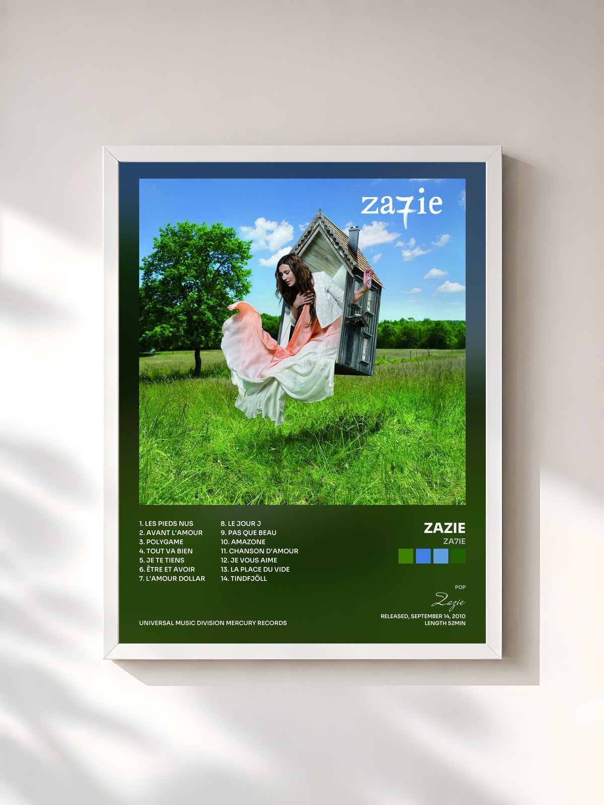 #blanc Tableau de l'album Za7ie de Zazie, cadre blanc, imprimé et encadré en France