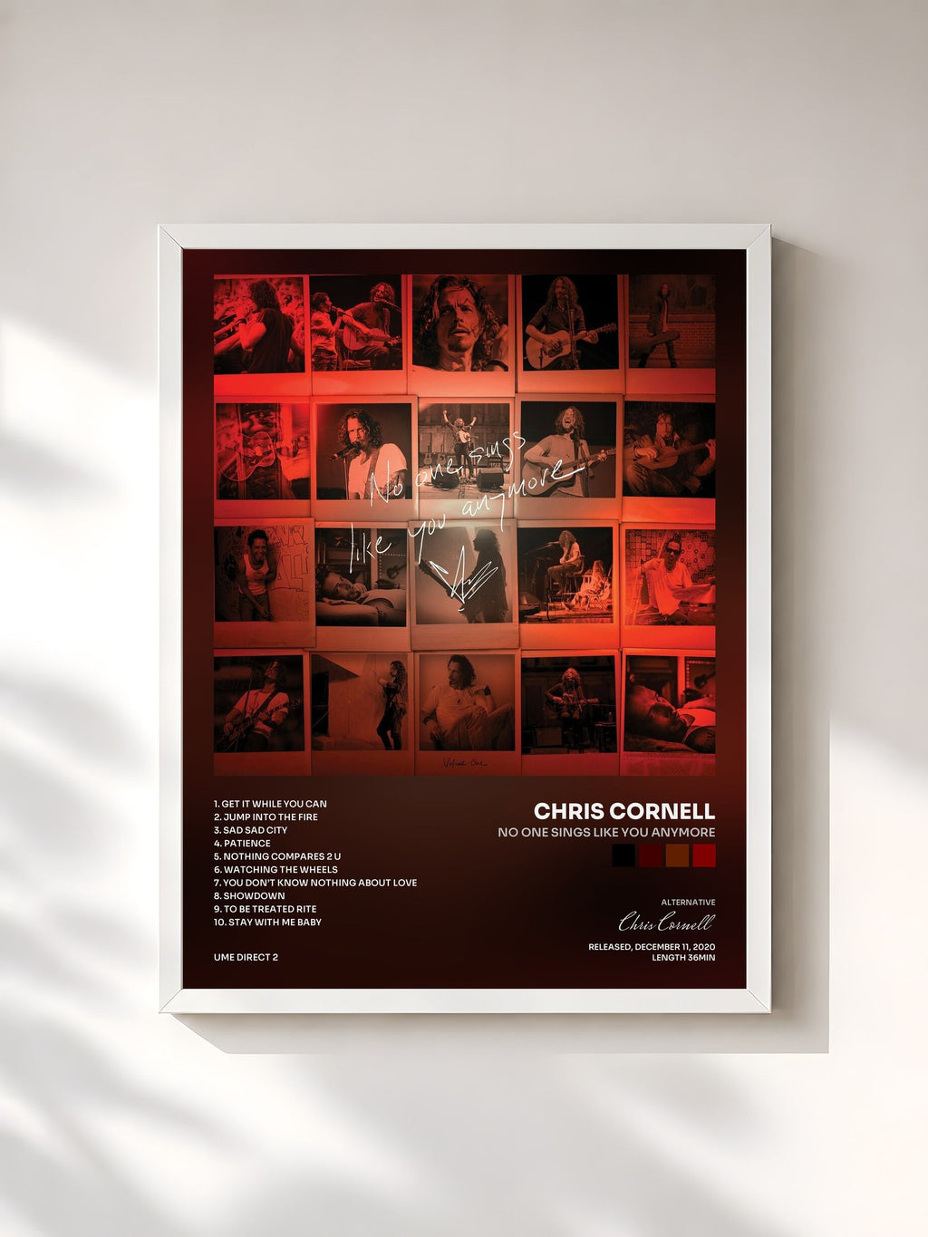 #blanc Tableau de l'album No One Sings Like You Anymore de Chris Cornell, cadre blanc, imprimé et encadré en France