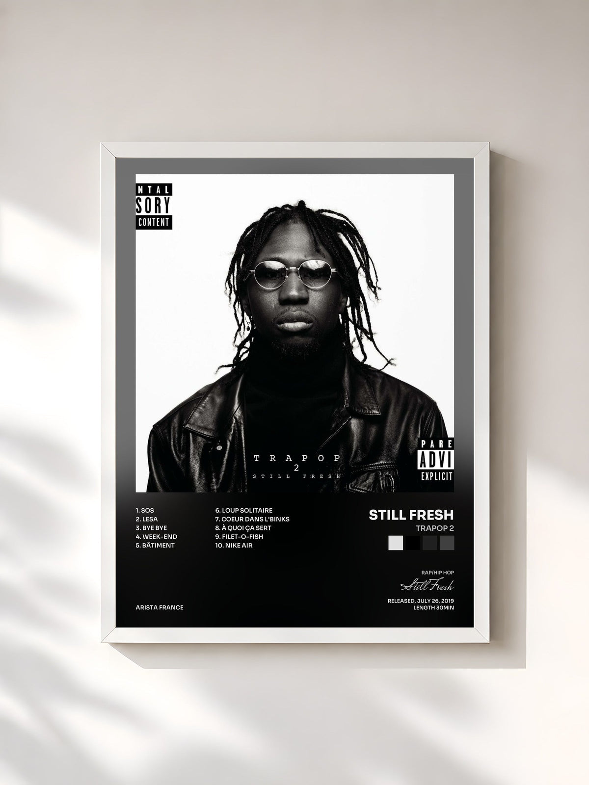 #blanc Tableau de l'album TRAPOP 2 de Still Fresh, cadre blanc, imprimé et encadré en France