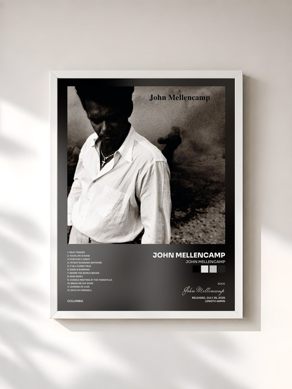 #blanc John Mellencamp di John Mellencamp in stampa incorniciata, cornice bianca, stampata e incorniciata in Francia