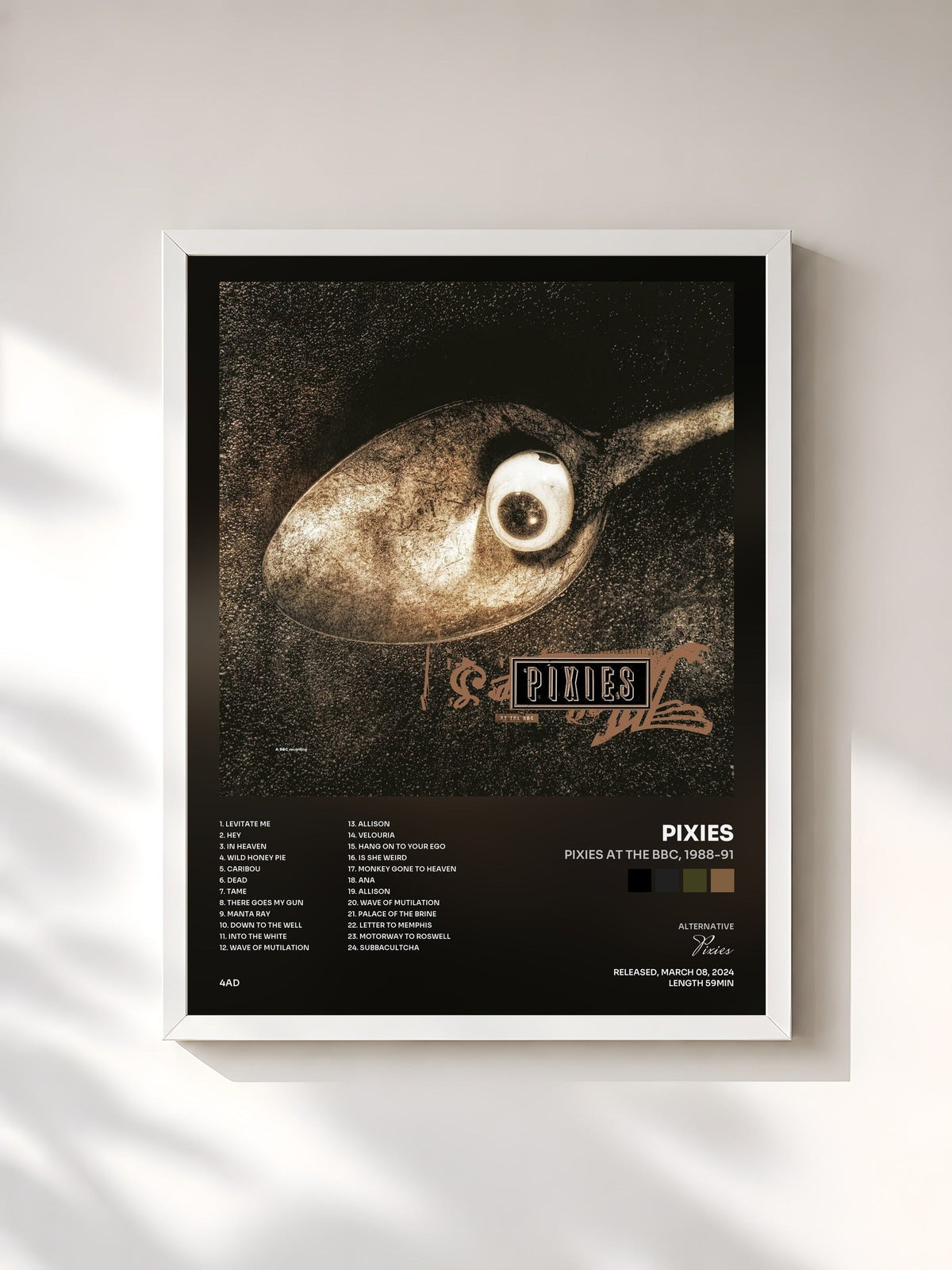 #blanc Tableau de l'album Pixies at the BBC, 1988-91 de Pixies, cadre blanc, imprimé et encadré en France