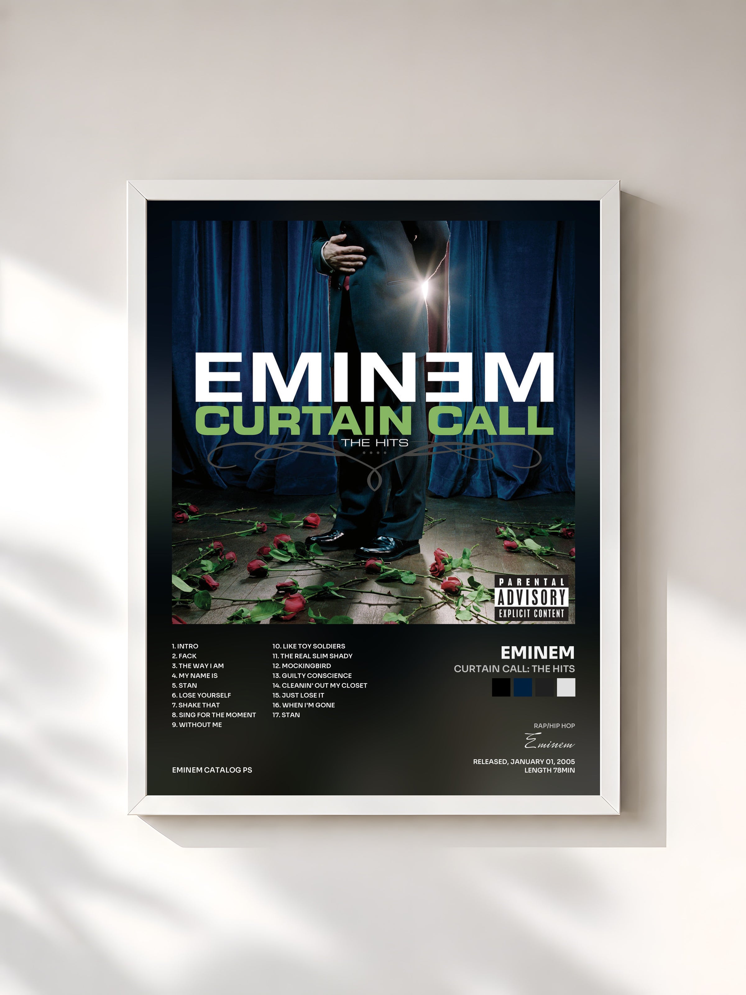 #blanc Curtain Call: The Hits di Eminem in stampa incorniciata, cornice bianca, stampata e incorniciata in Francia