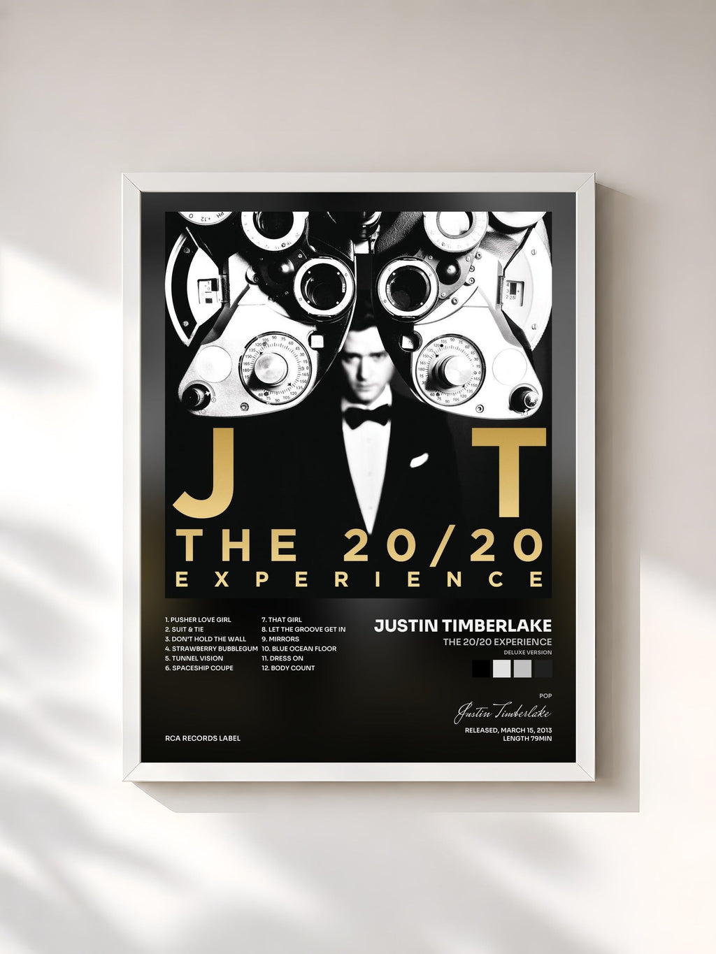 #blanc Tableau de l'album The 20/20 Experience (Deluxe Version) de Justin Timberlake, cadre blanc, imprimé et encadré en France
