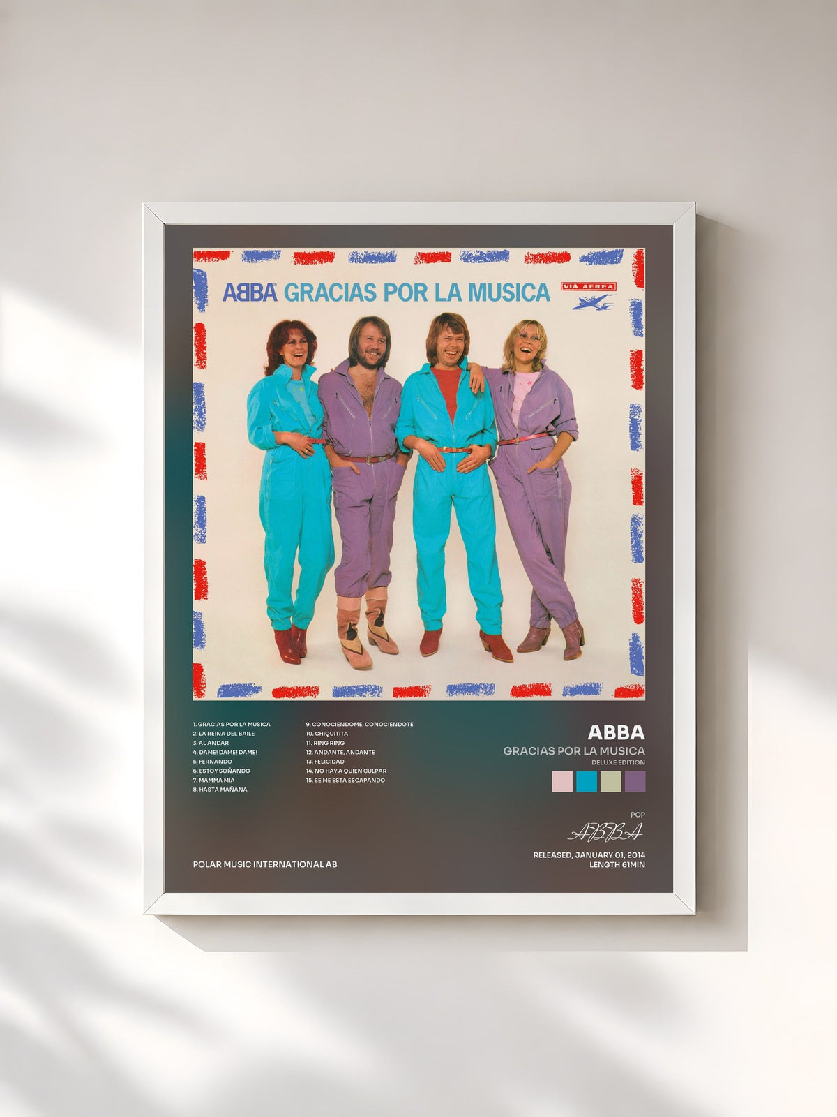 #blanc Tableau de l'album Gracias Por La Musica (Deluxe Edition) de ABBA, cadre blanc, imprimé et encadré en France