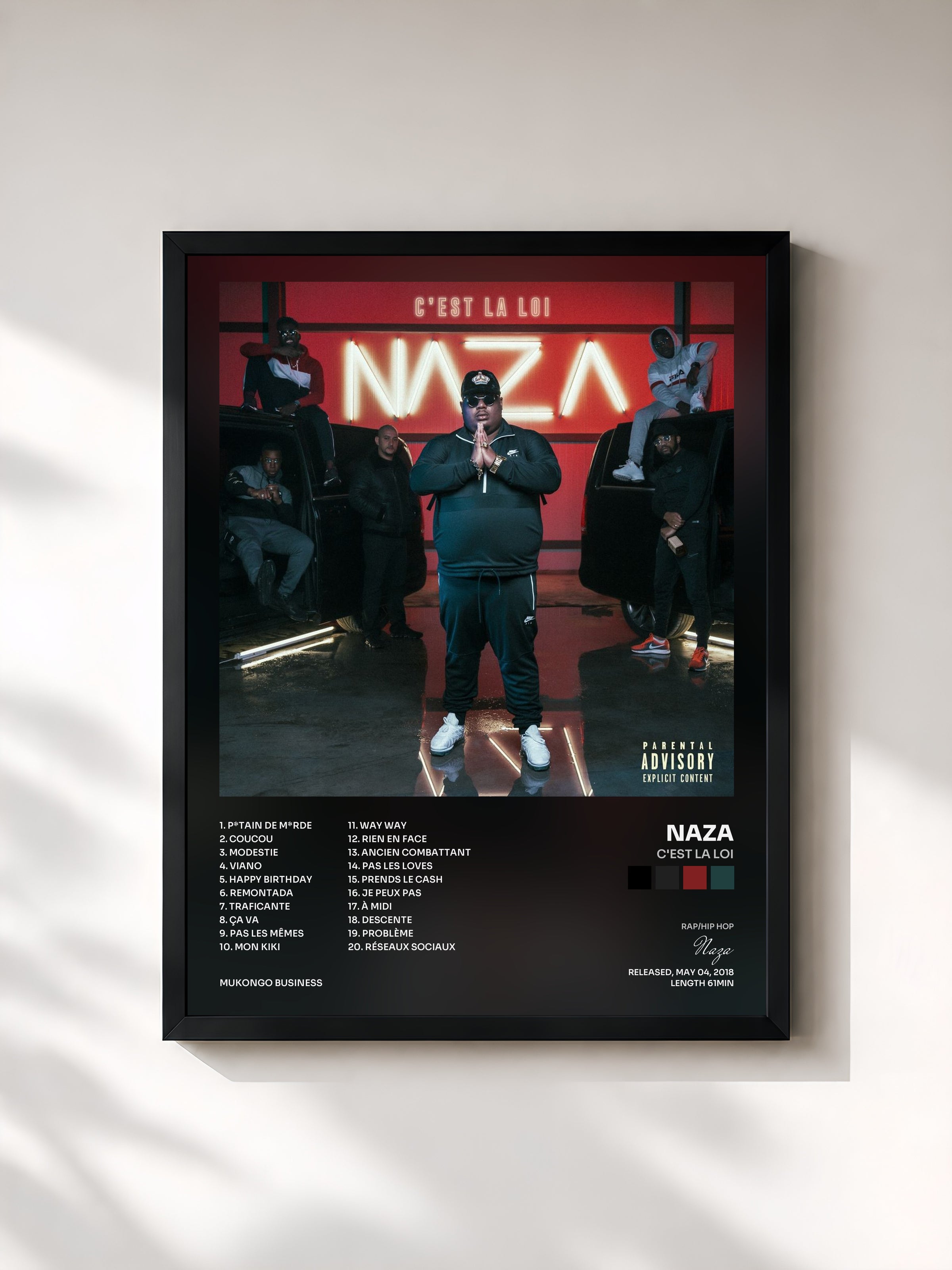 #noir Tableau de l'album C'est la loi de Naza, cadre noir, imprimé et encadré en France