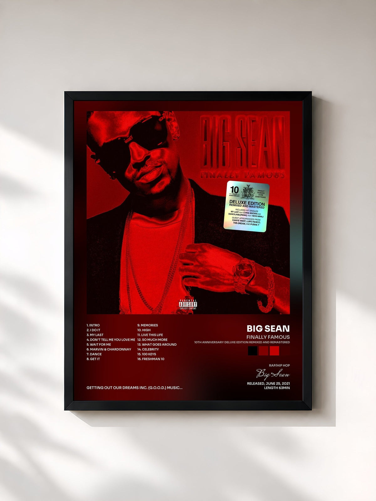 #noir Tableau de l'album Finally Famous (10th Anniversary Deluxe Edition Remixed and Remastered) de Big Sean, cadre noir, imprimé et encadré en France