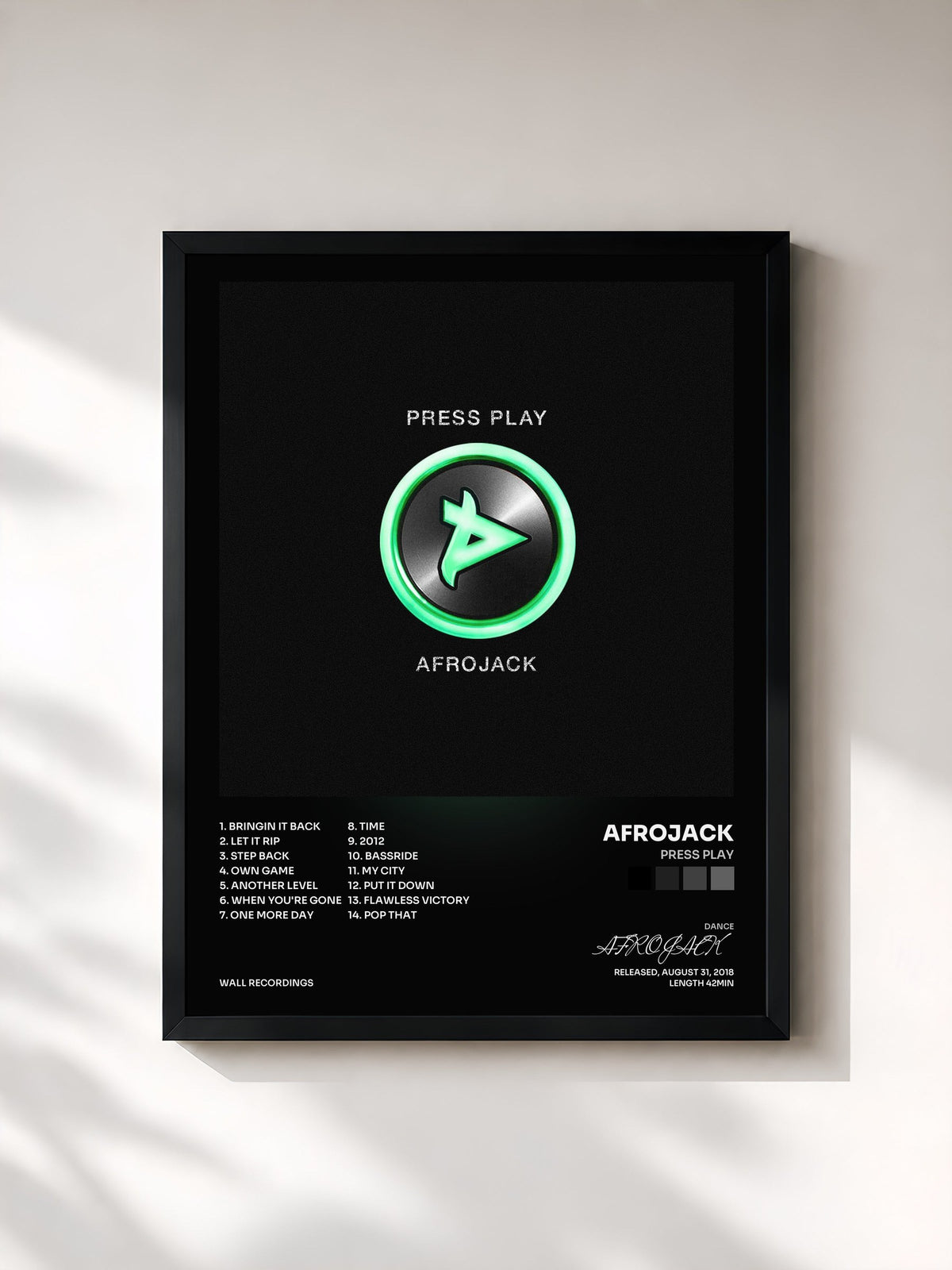 #noir Tableau de l'album Press Play de AFROJACK, cadre noir, imprimé et encadré en France