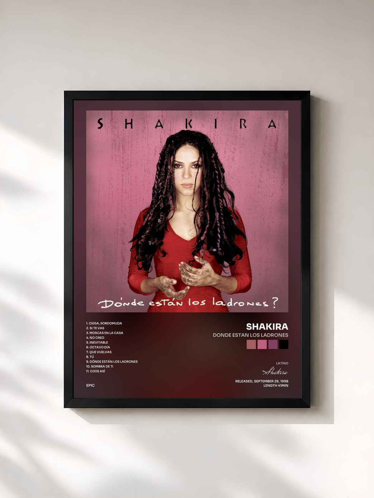 #noir Tableau de l'album Donde Estan Los Ladrones de Shakira, cadre noir, imprimé et encadré en France