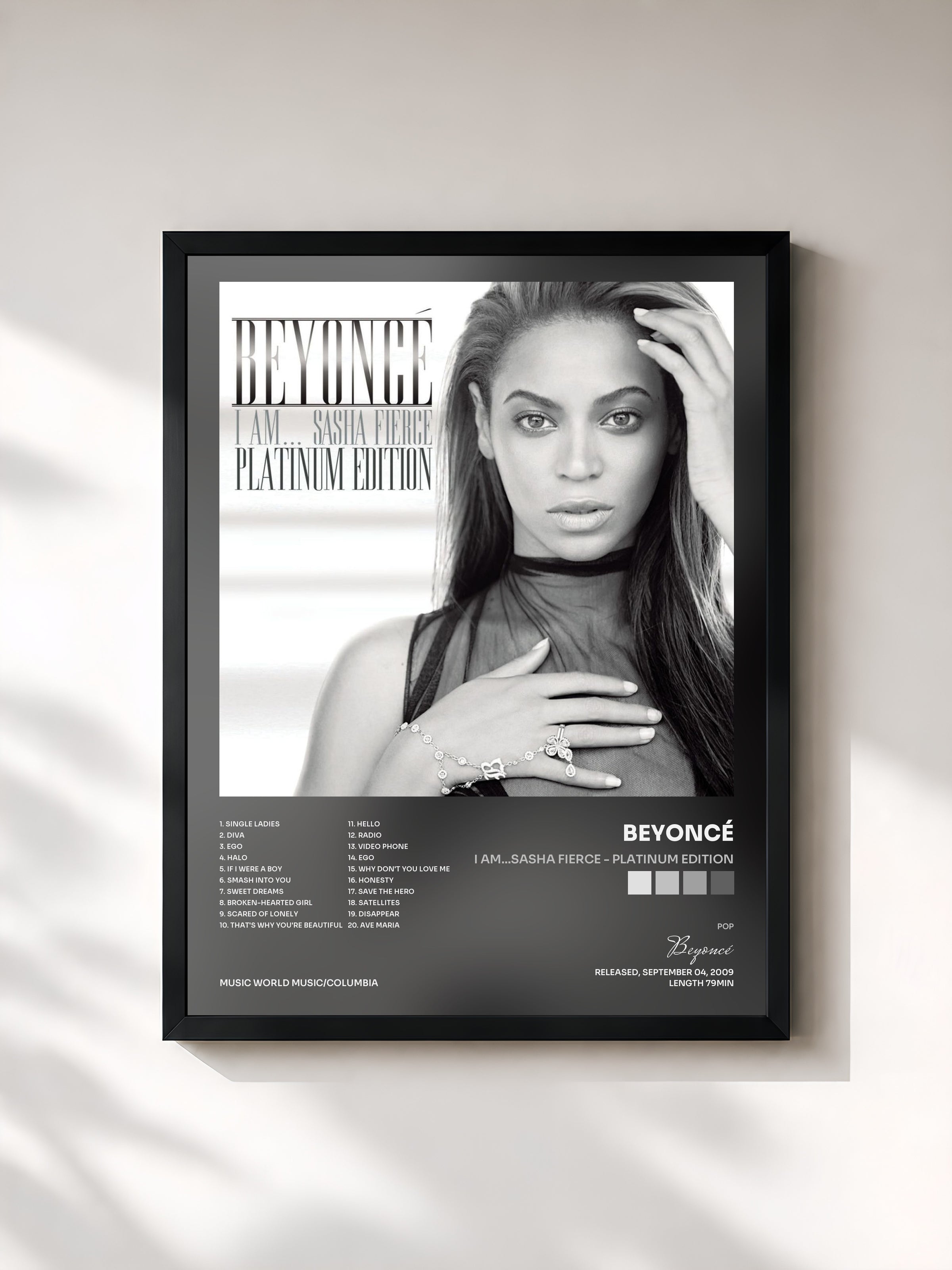 #noir Tableau de l'album I AM...SASHA FIERCE - Platinum Edition de Beyoncé, cadre noir, imprimé et encadré en France