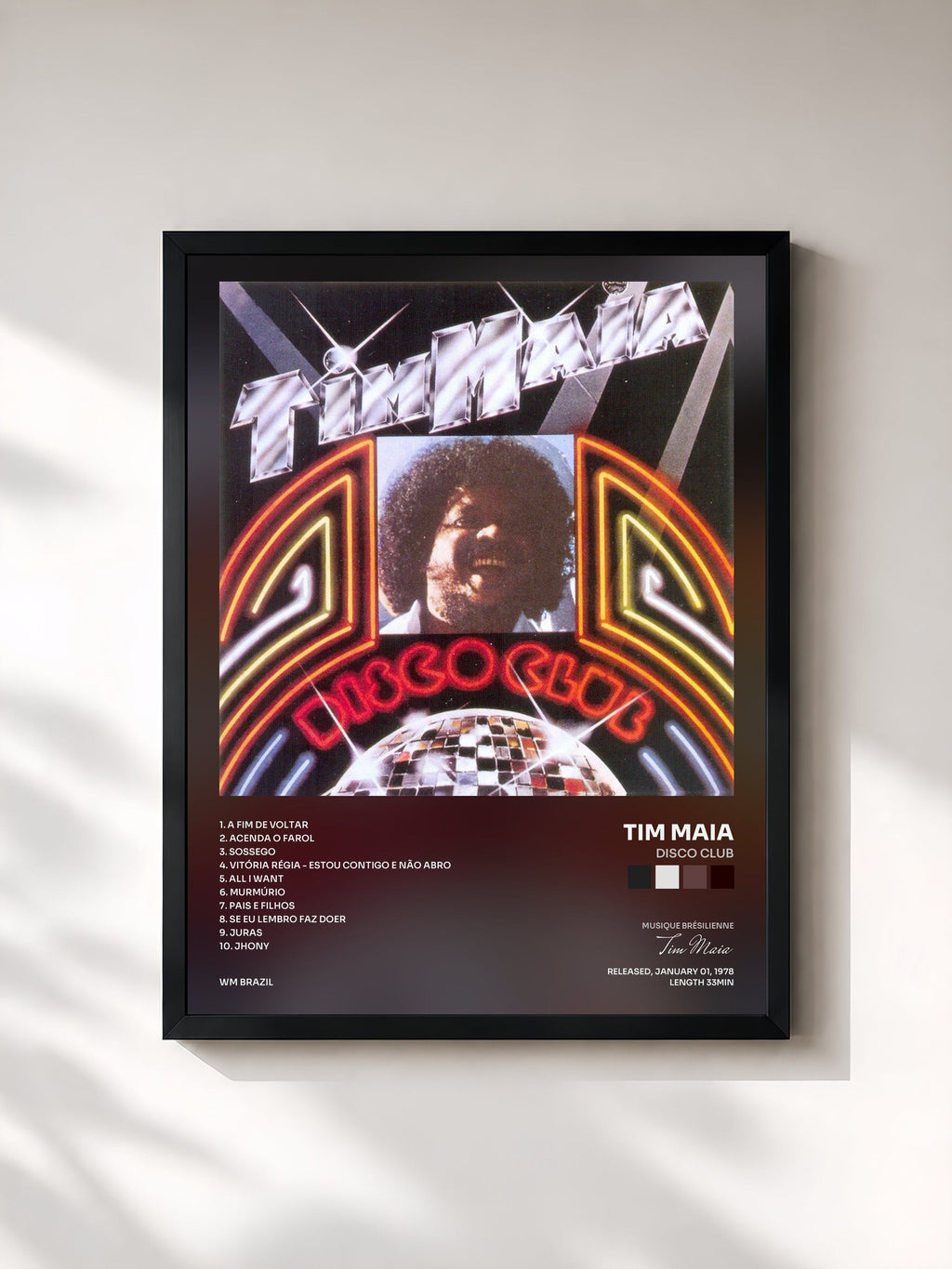 #noir Disco Club de Tim Maia en lámina enmarcada, marco negro, impresa y enmarcada en Francia