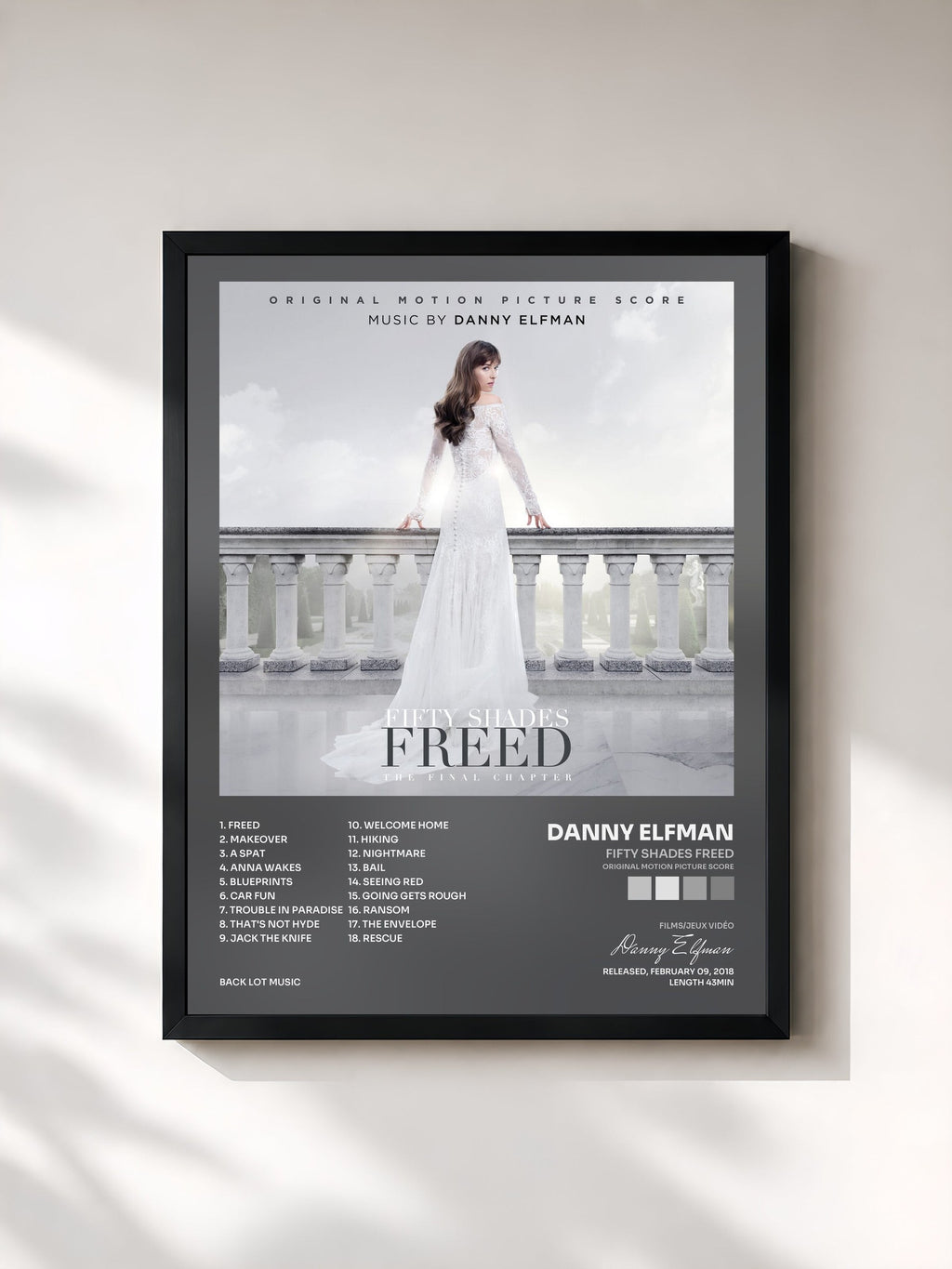 #noir Fifty Shades Freed (Original Motion Picture Score) by Danny Elfman as a framed art print, black frame, printed and framed in France