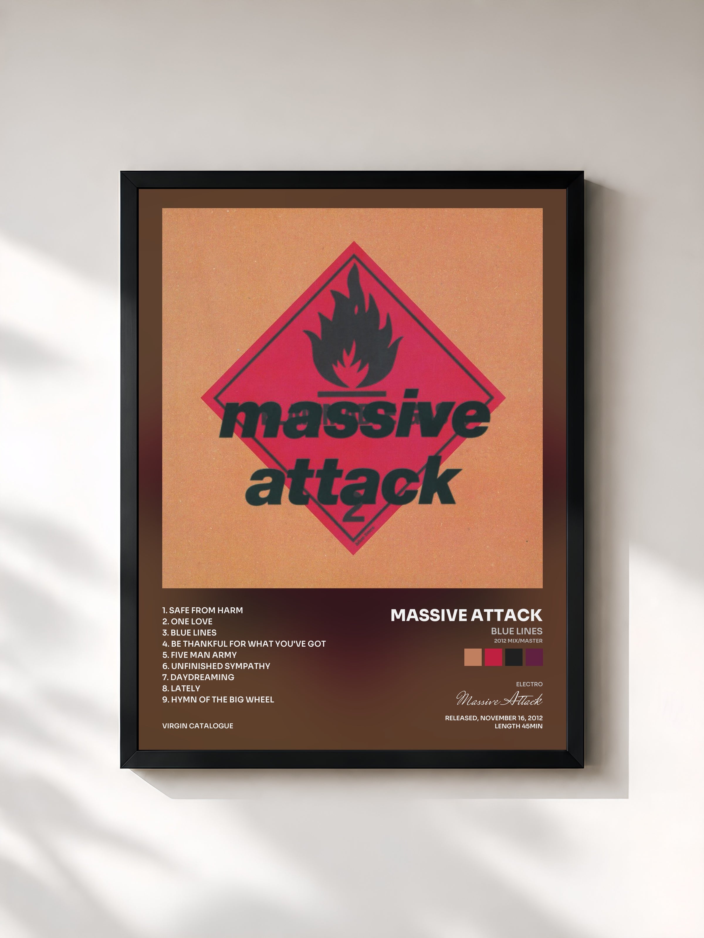 #noir Blue Lines (2012 Mix/Master) de Massive Attack en lámina enmarcada, marco negro, impresa y enmarcada en Francia