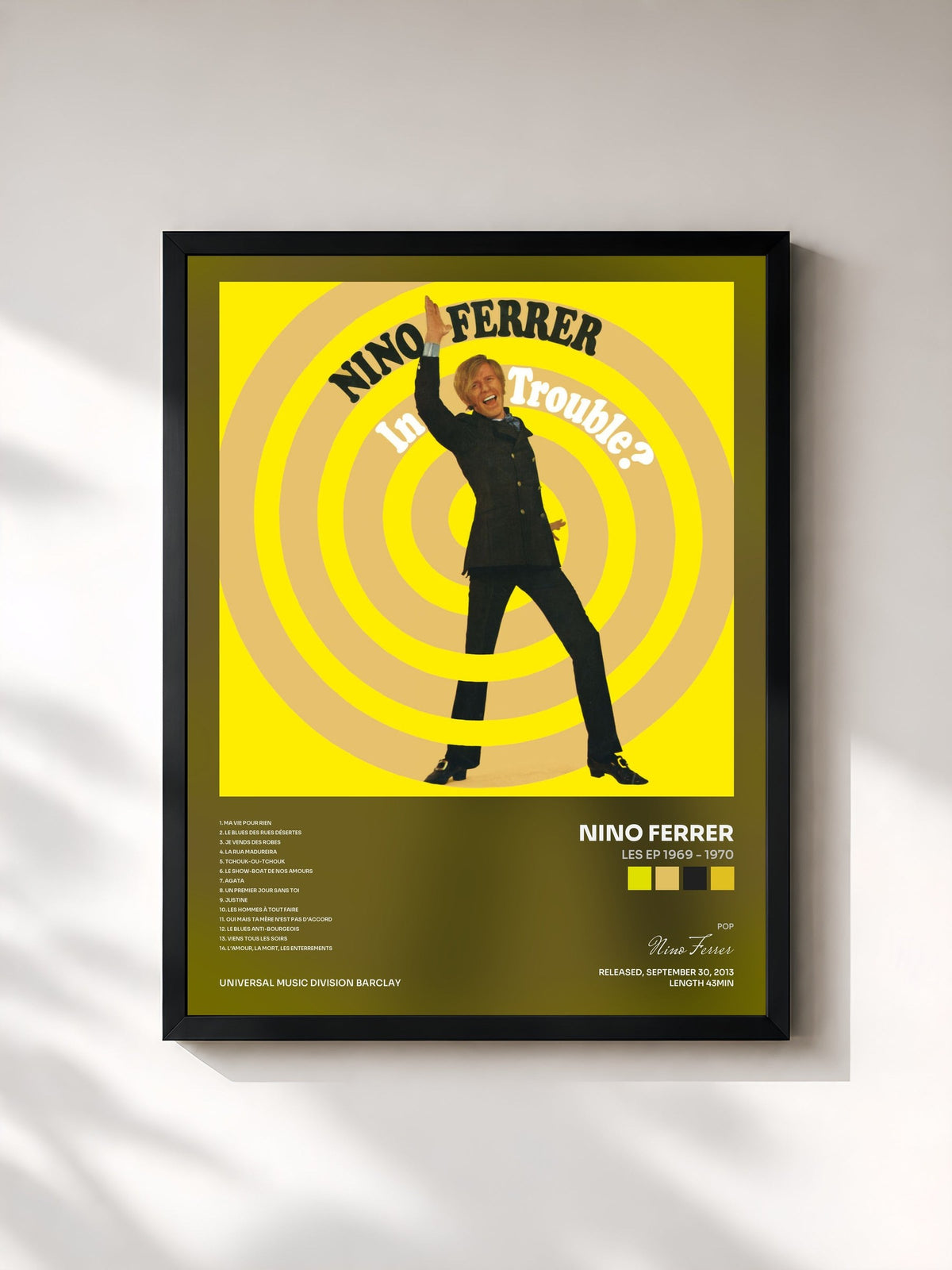 #noir Tableau de l'album Les EP 1969 - 1970 de Nino Ferrer, cadre noir, imprimé et encadré en France
