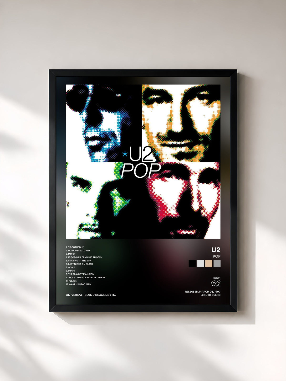 #noir Tableau de l'album Pop de U2, cadre noir, imprimé et encadré en France