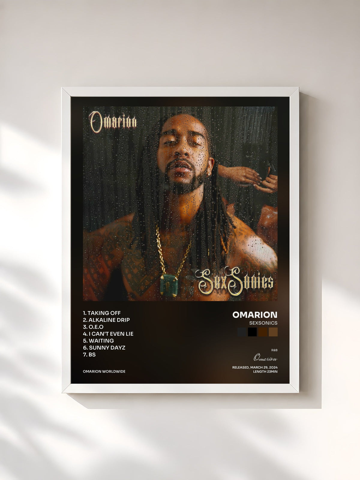 #blanc Tableau de l'album SexSonics de Omarion, cadre blanc, imprimé et encadré en France
