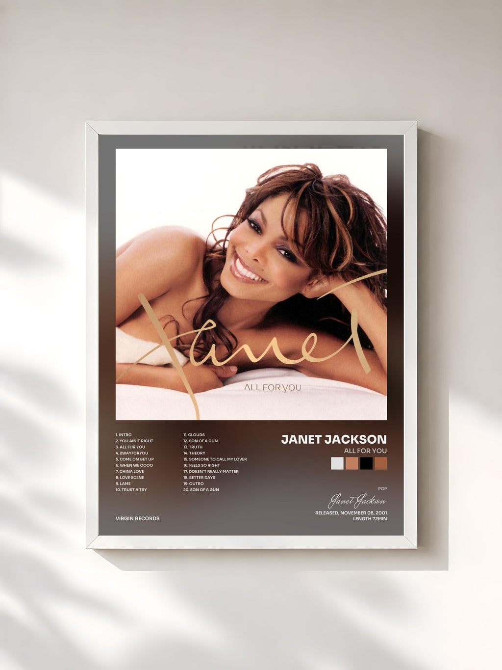 #blanc All For You von Janet Jackson als gerahmter Kunstdruck, weißer Rahmen, gedruckt und gerahmt in Frankreich