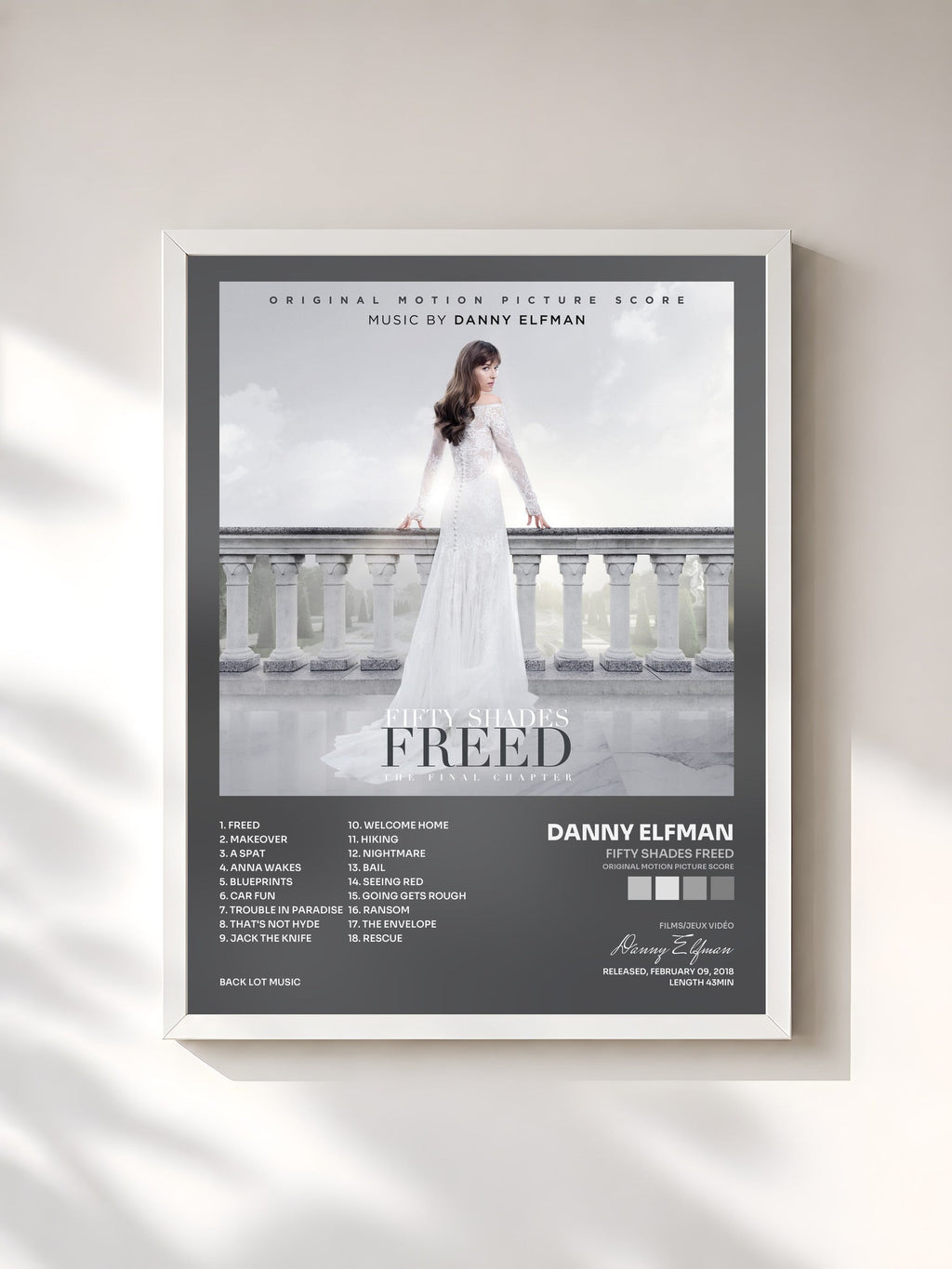 #blanc Fifty Shades Freed (Original Motion Picture Score) by Danny Elfman as a framed art print, white frame, printed and framed in France